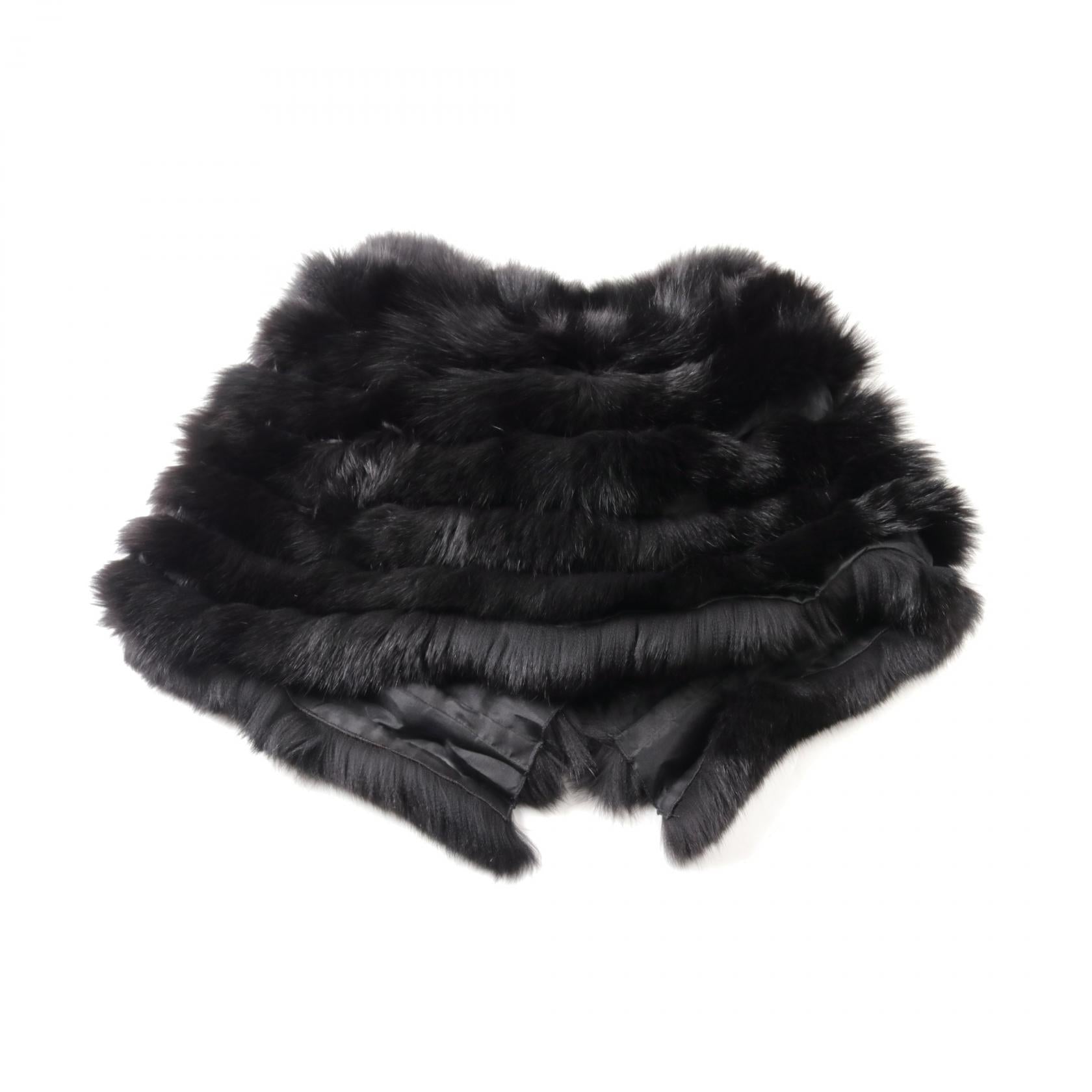 Max Mara Silk Fox Fur Stole Black