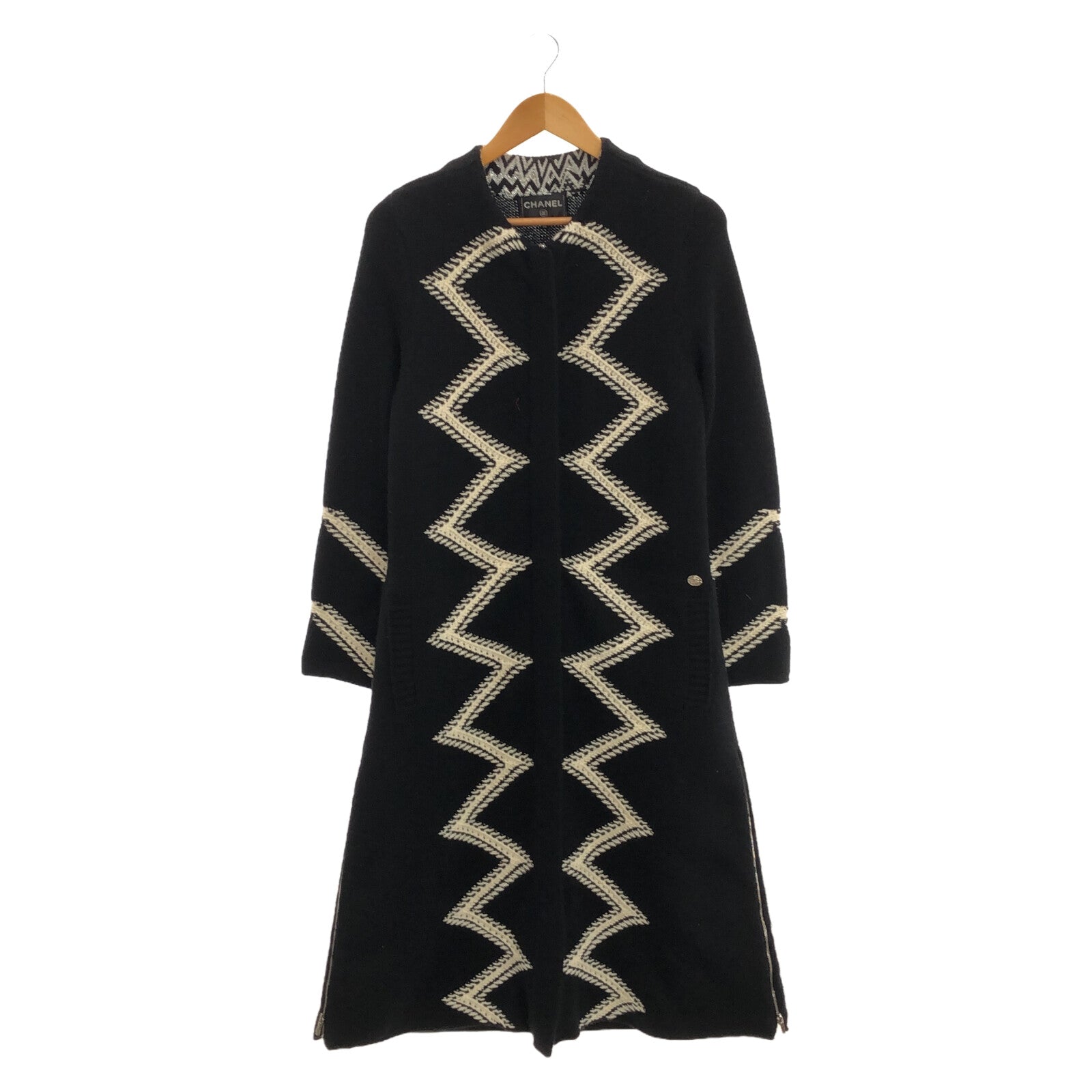 Chanel Wool Knit Long Coat Black