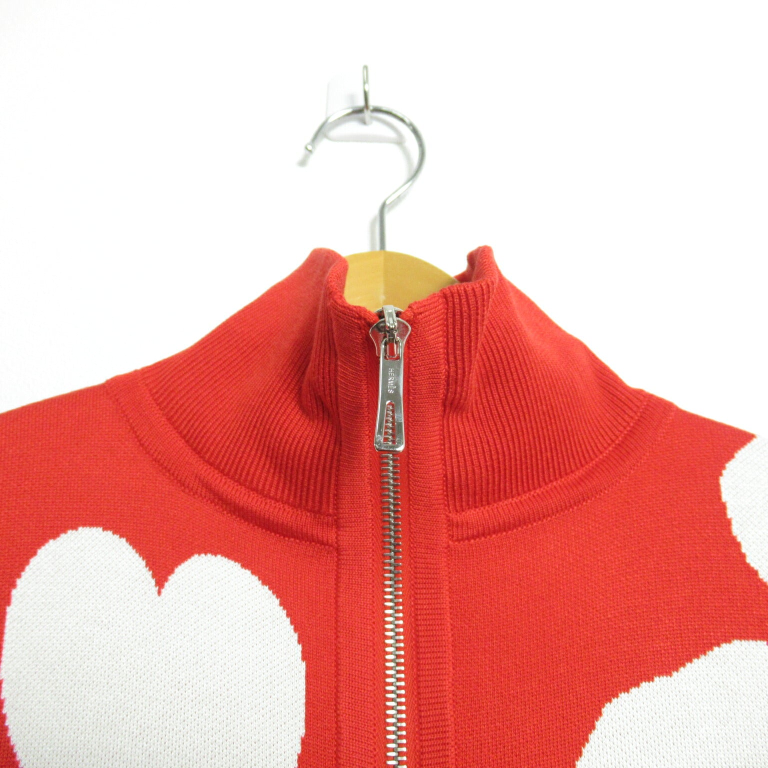 Hermes Silk Zip-Up Knit Top Red