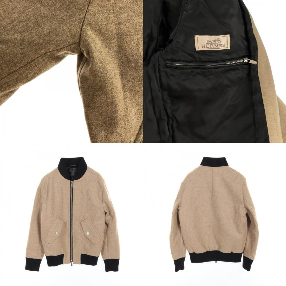 Hermes Wool Cashmere Blouson Beige/Black