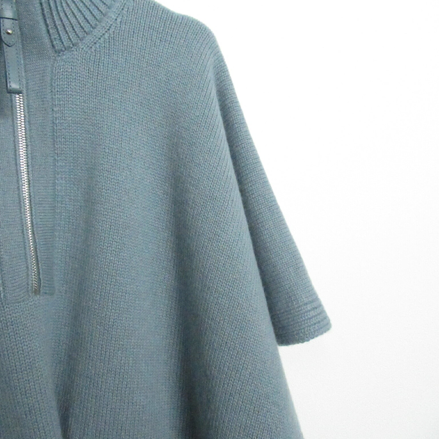 Hermes Cashmere Knit Poncho Blue