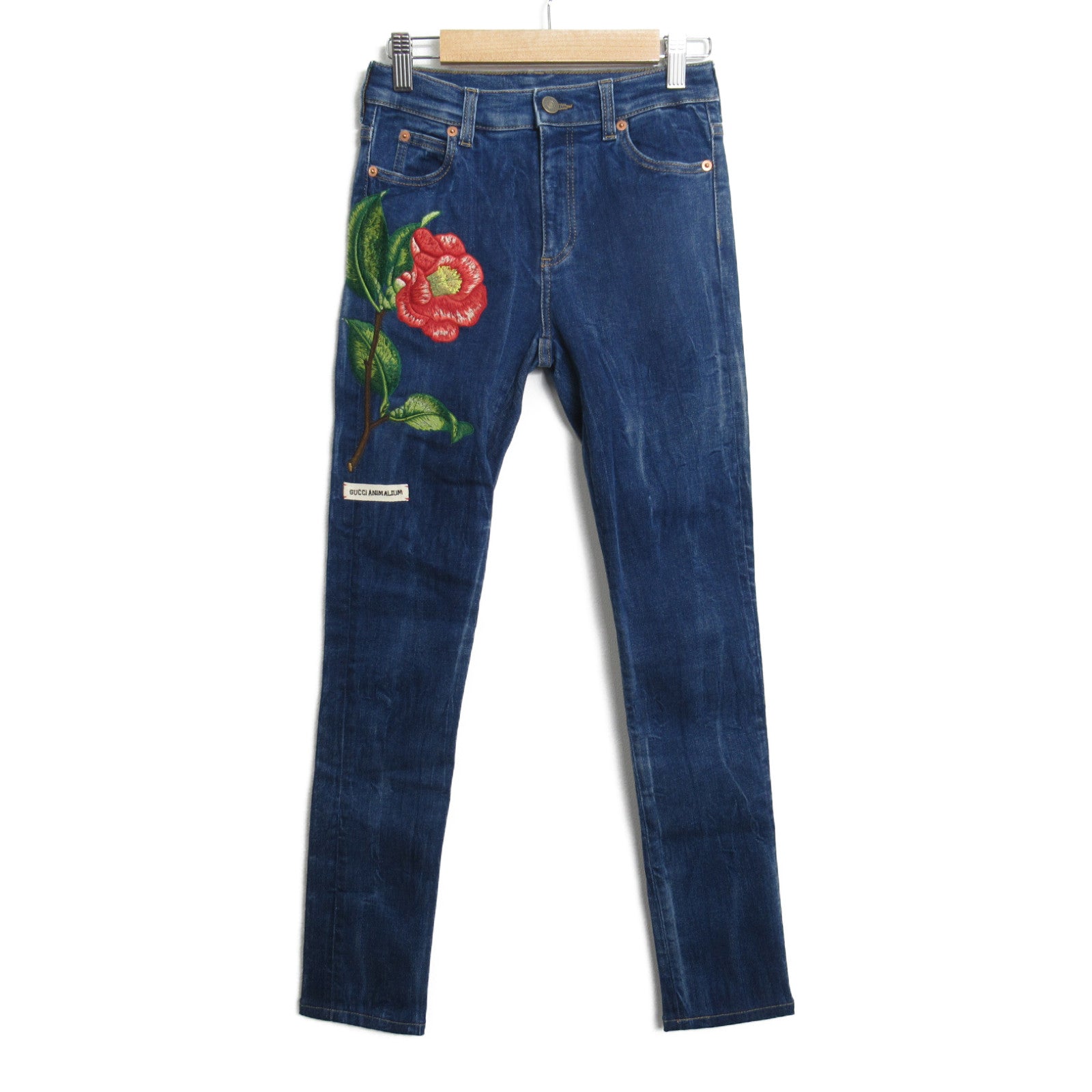 Gucci Denim Slim Pants Floral Embroidery