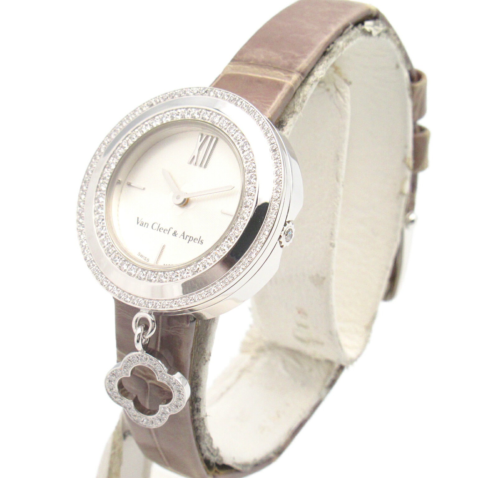 Van Cleef & Arpels Charm Mini Watch White Gold Leather