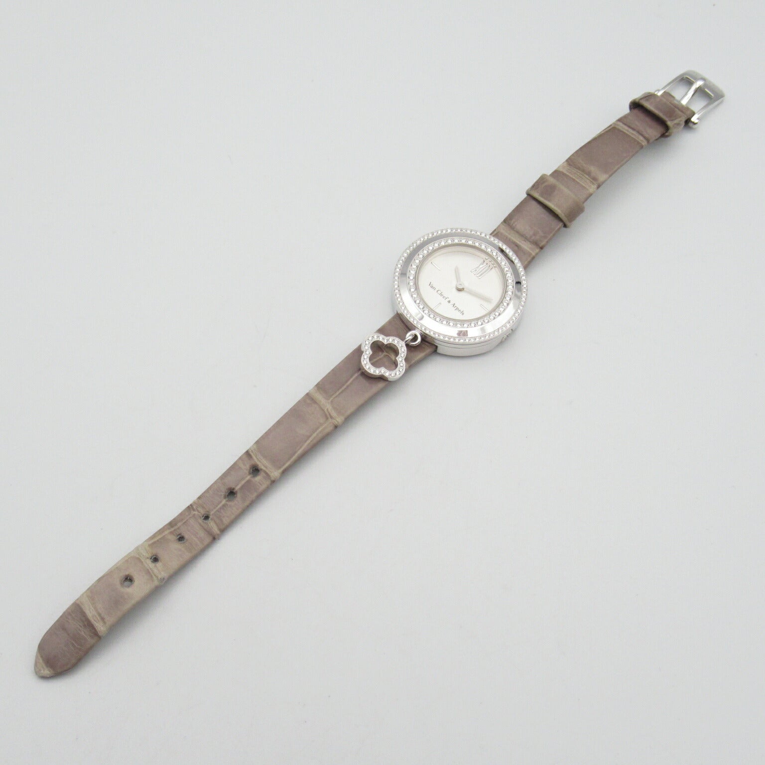 Van Cleef & Arpels Charm Mini Watch White Gold Leather