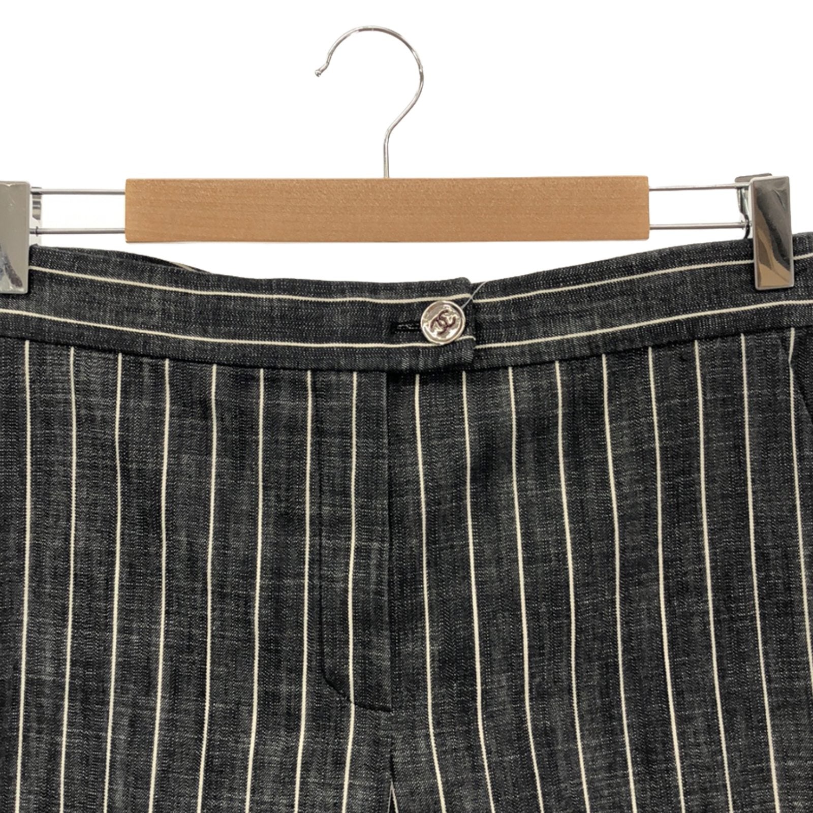 Chanel Stripe Denim Pants Cotton Gray