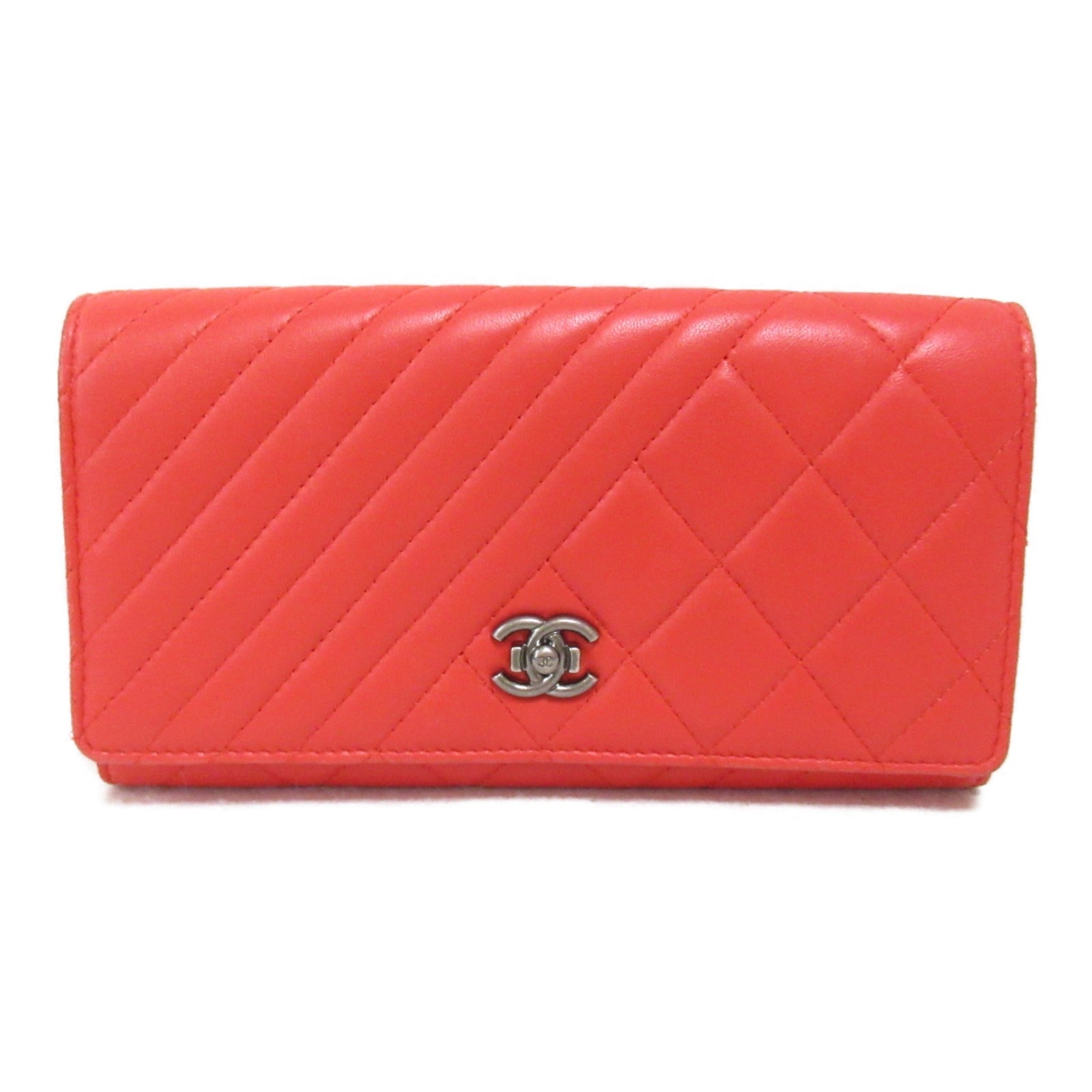 Chanel Lambskin Bifold Long Wallet Red