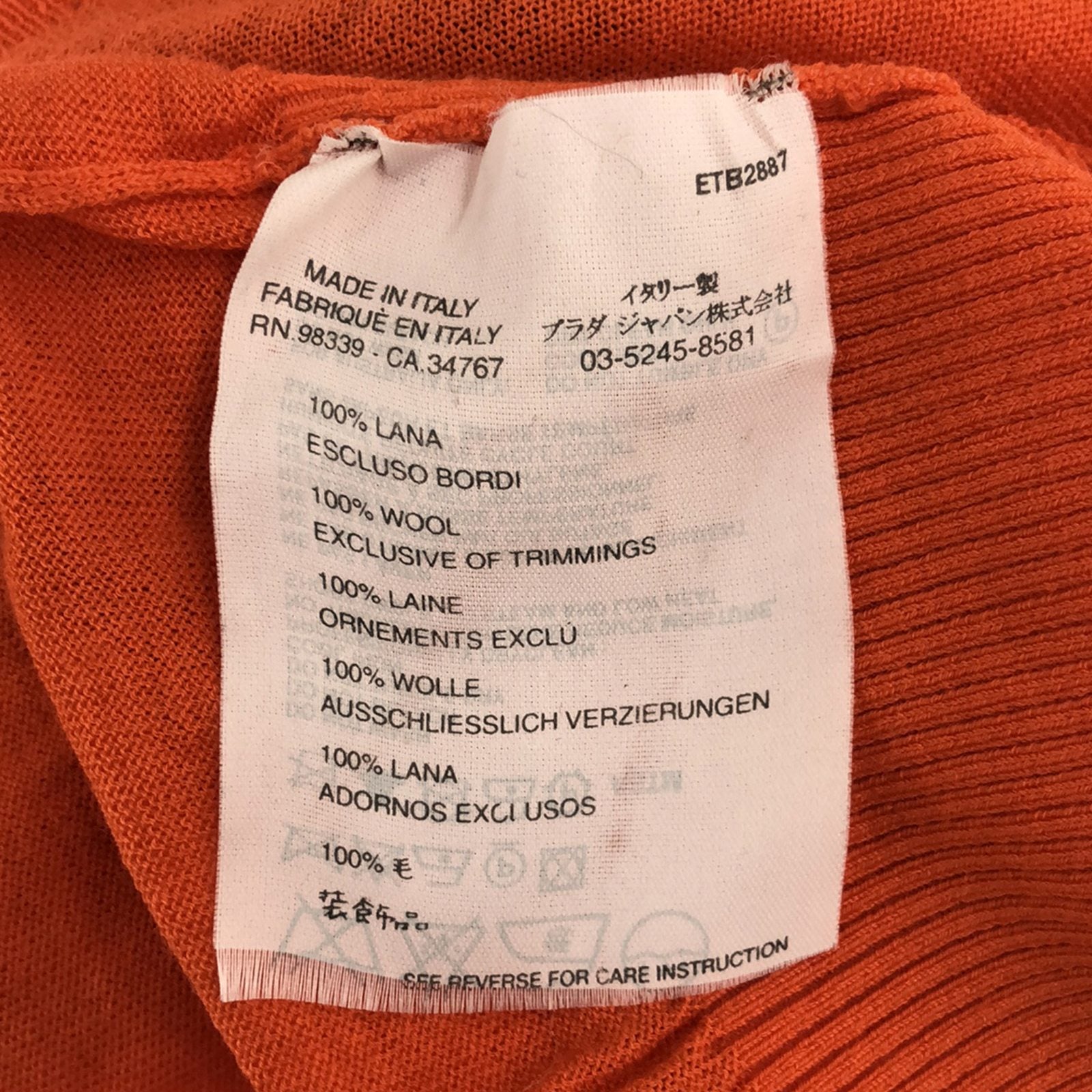 Prada Wool Cutsew Top Orange