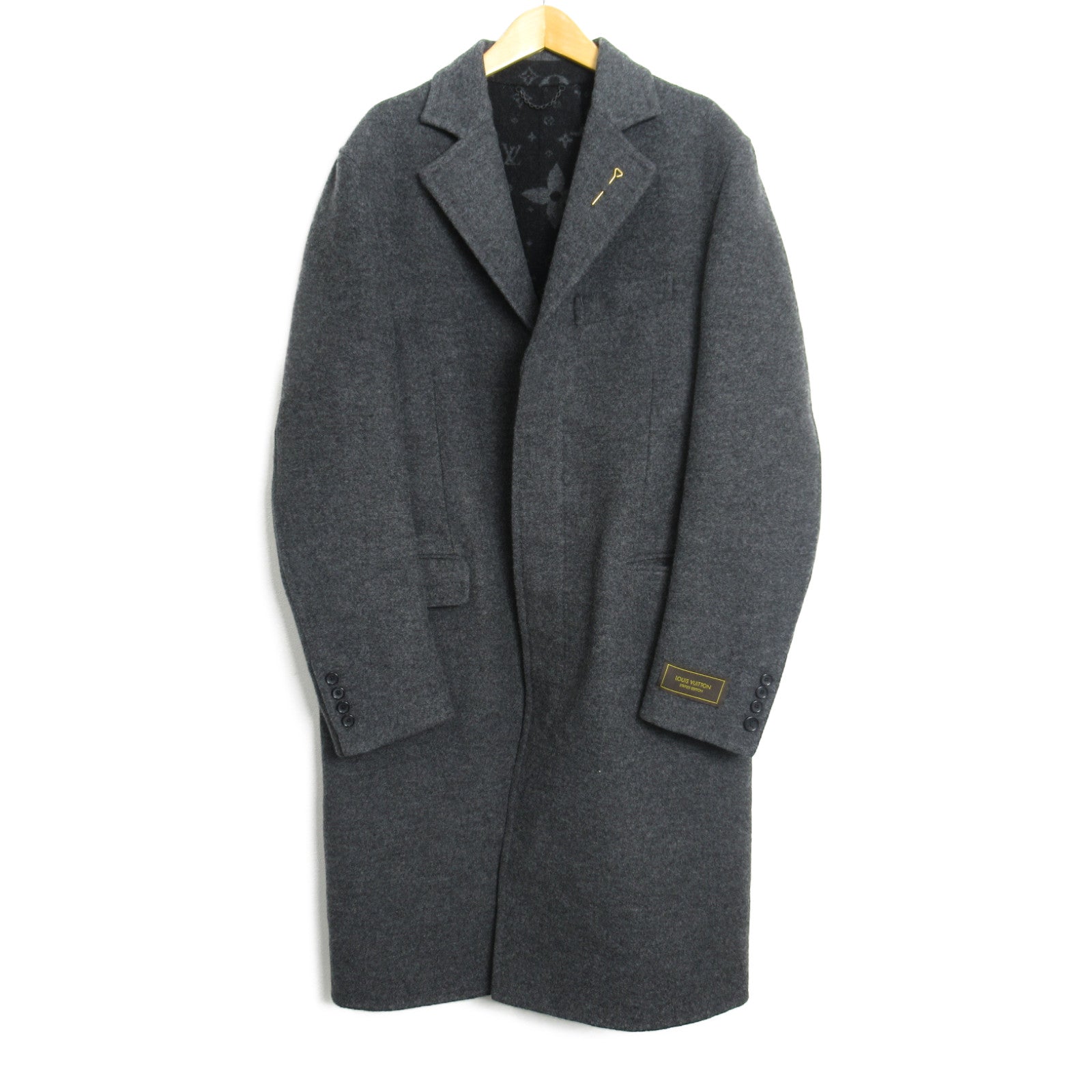 Louis Vuitton Wool Long Coat with Pin Brooch