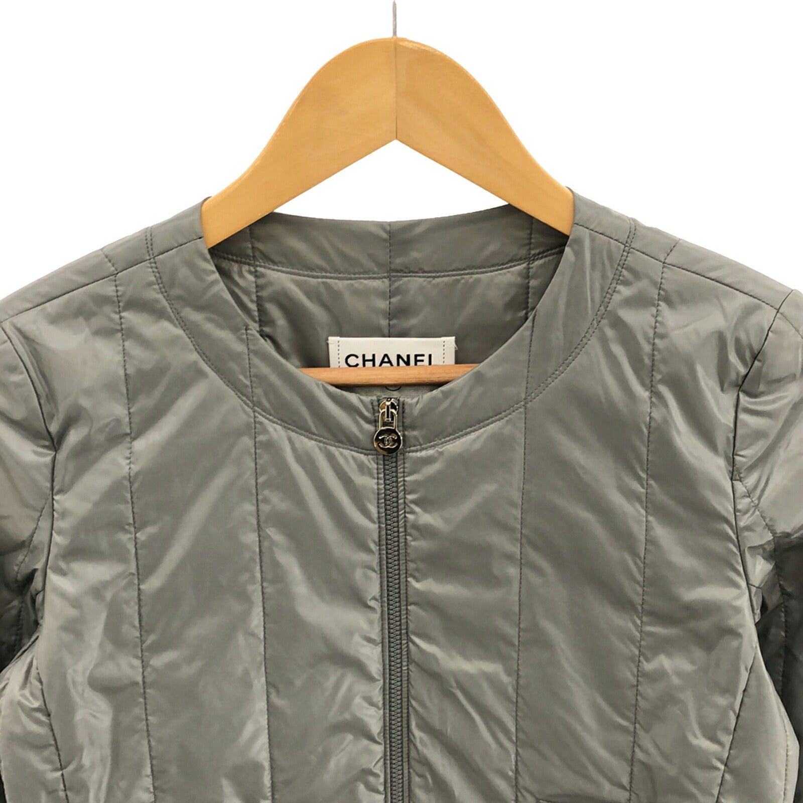 Chanel Nylon Down Jacket Gray Outerwear