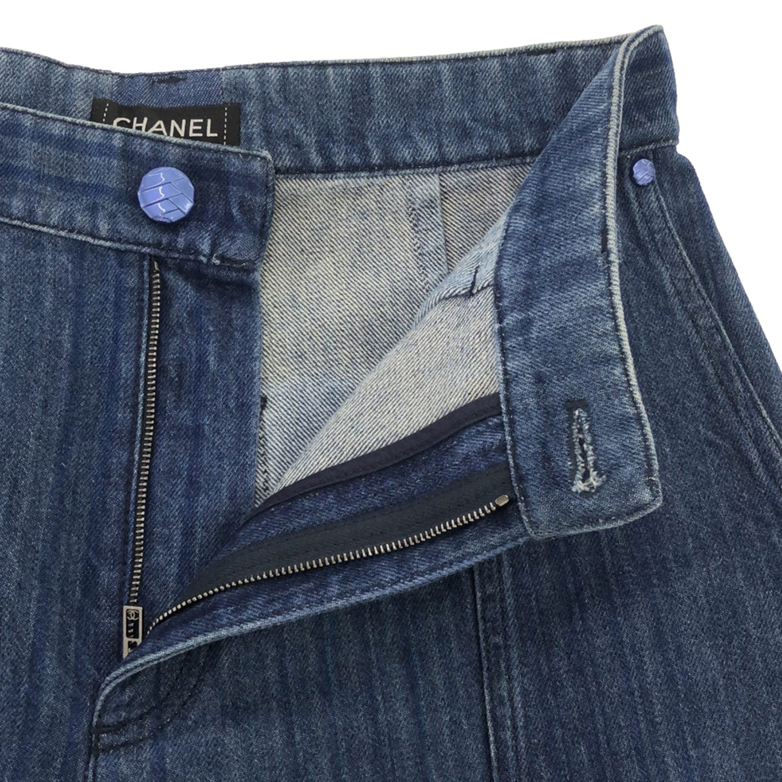 Chanel Denim Wide Pants Cotton Blue