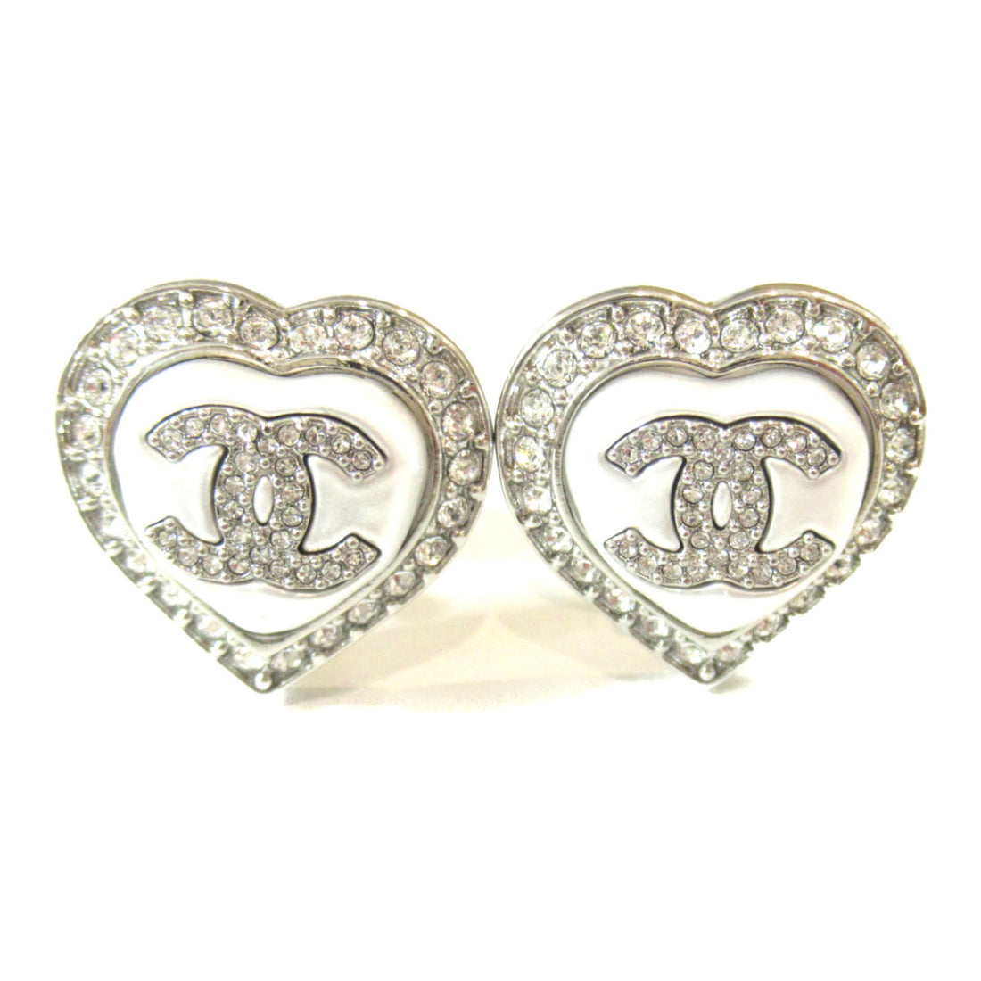 Chanel Heart Earrings Silver Plated