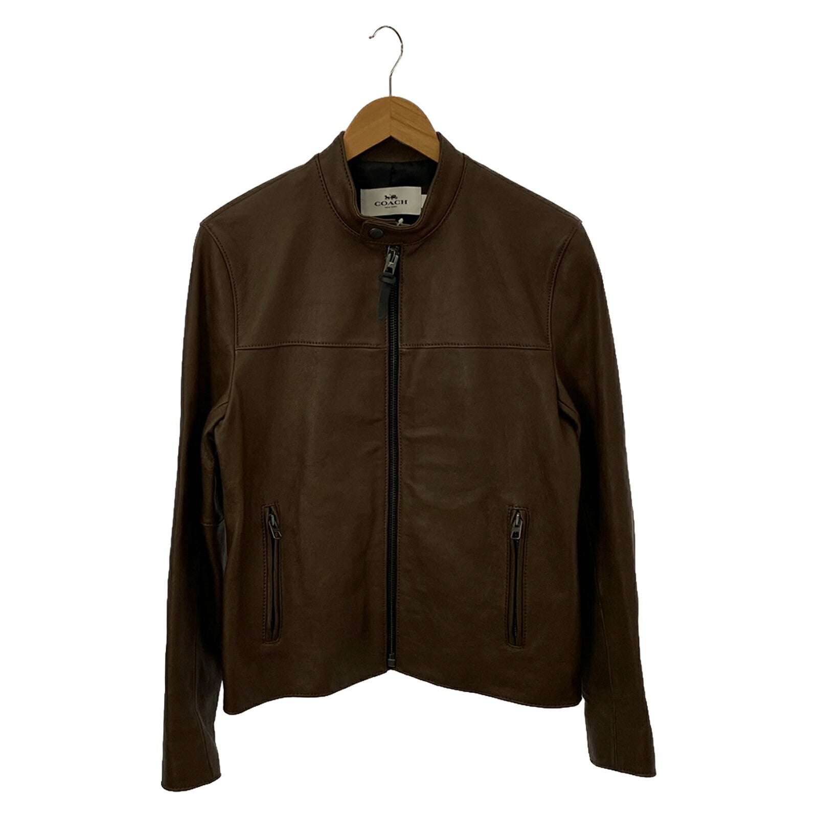 Coach Lambskin Zip Rider Jacket Brown