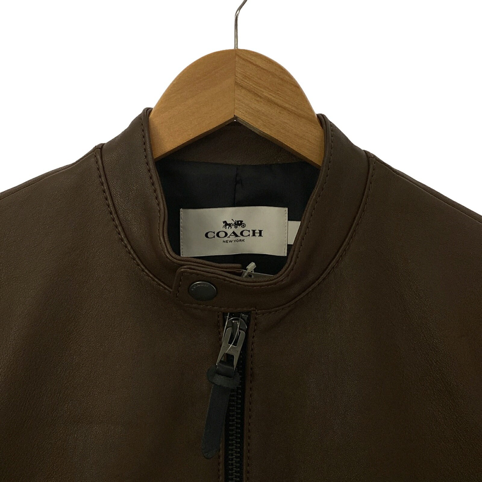 Coach Lambskin Zip Rider Jacket Brown