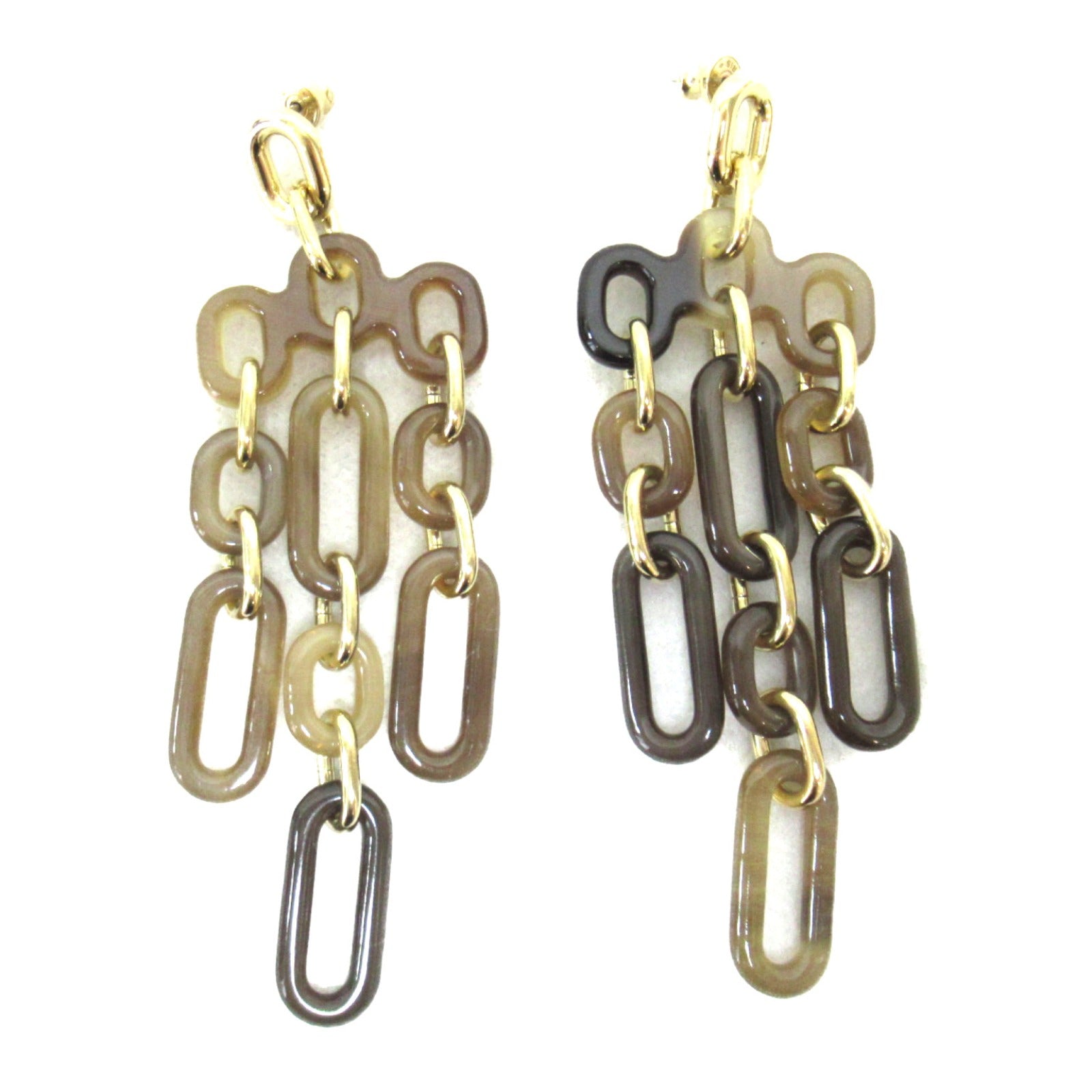 Hermes Reguile Earrings Gold Plated Buffalo Horn