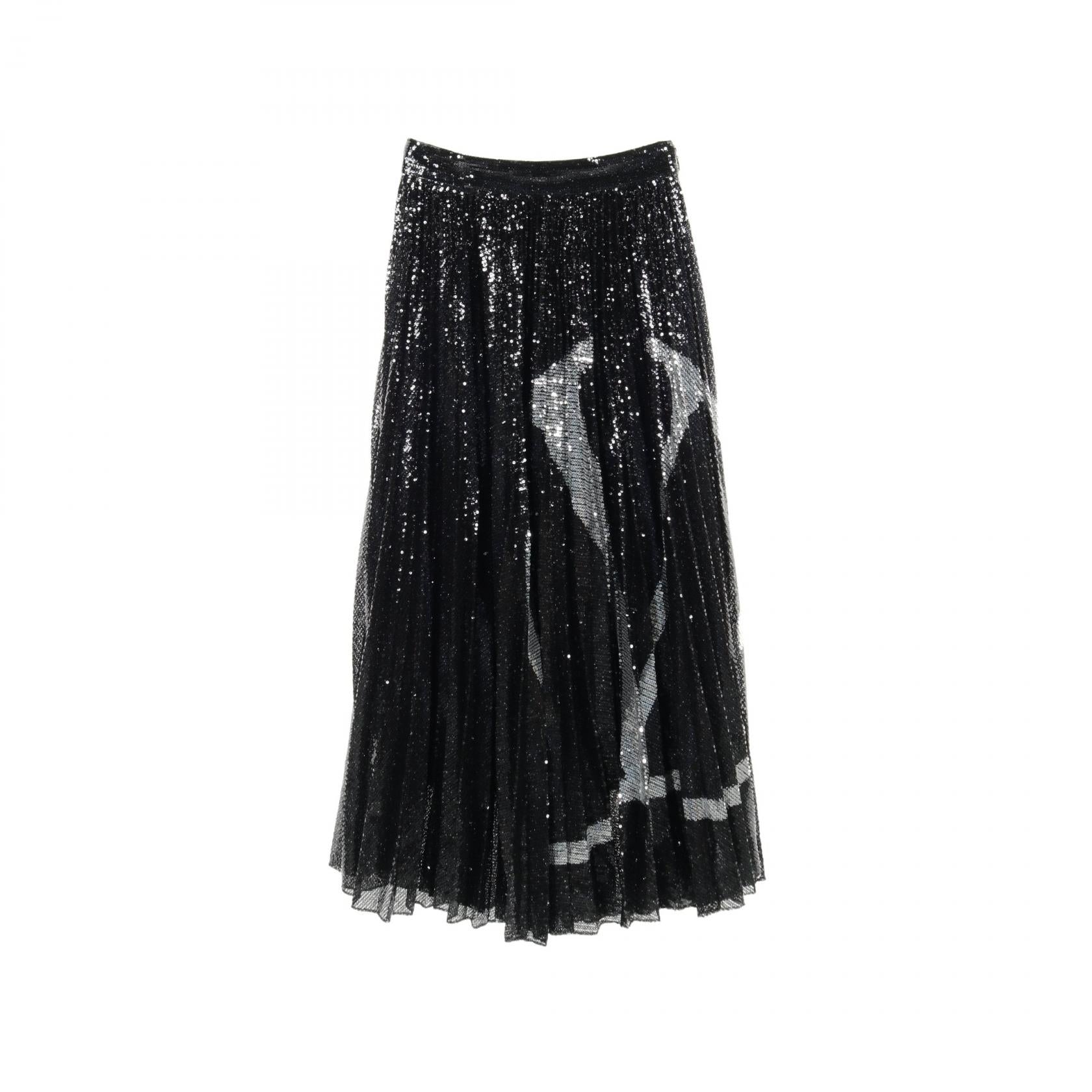 Valentino Pleated Skirt Polyester Black/Silver