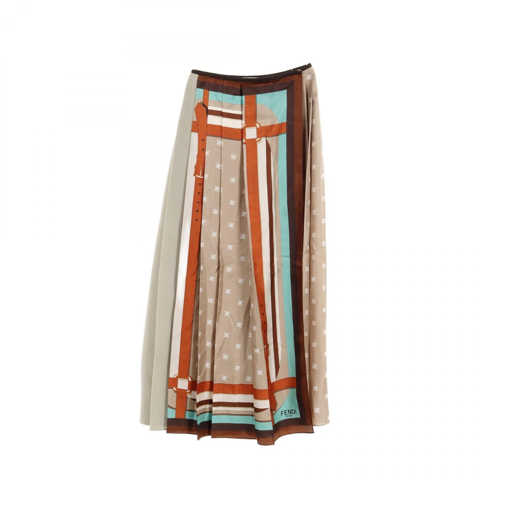 Fendi Silk Skirt Beige Multicolor