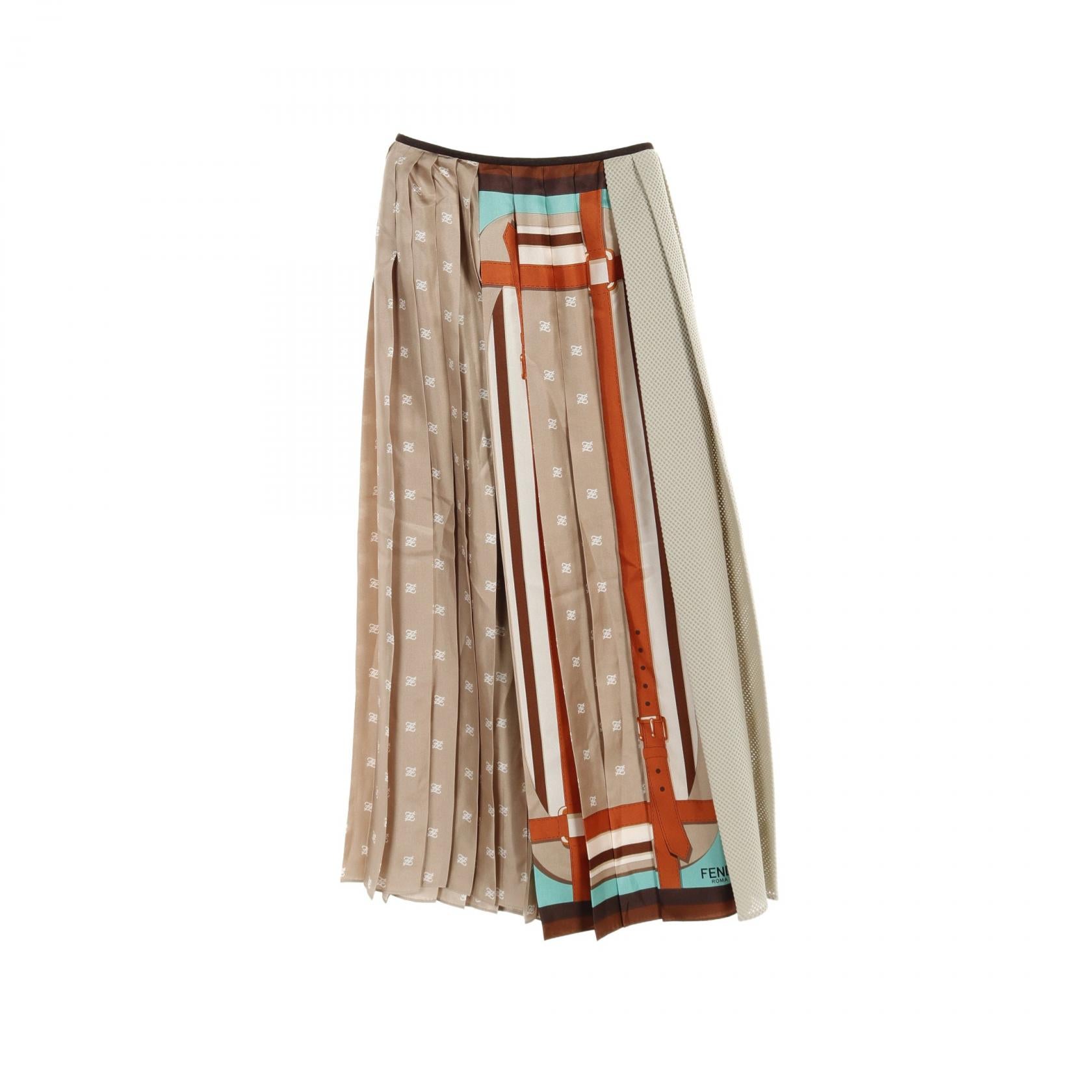 Fendi Silk Skirt Beige Multicolor