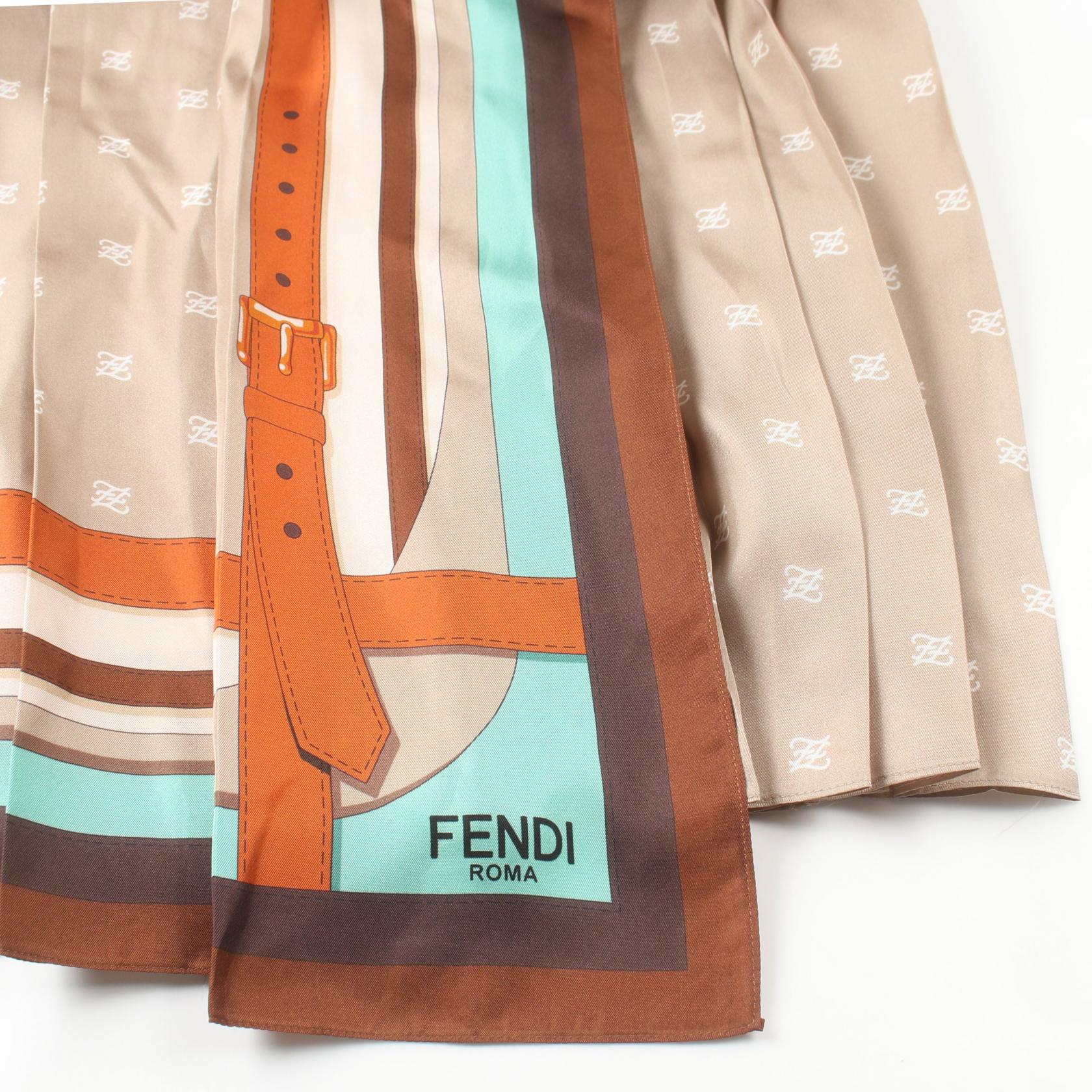 Fendi Silk Skirt Beige Multicolor