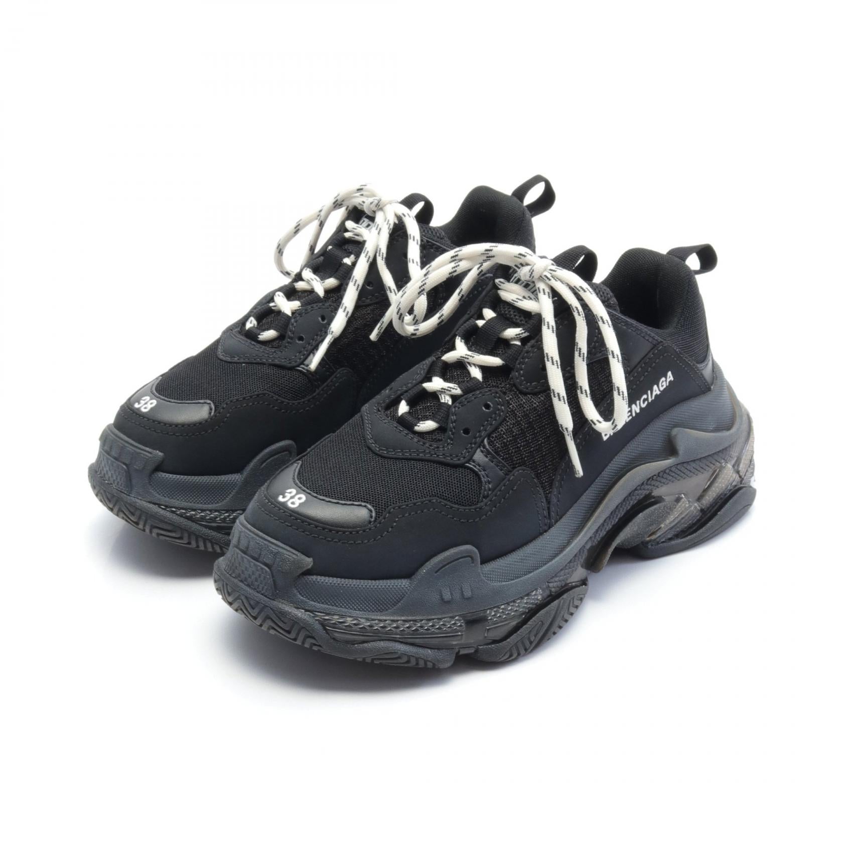 Balenciaga Triple S Sneakers Leather Fabric Black