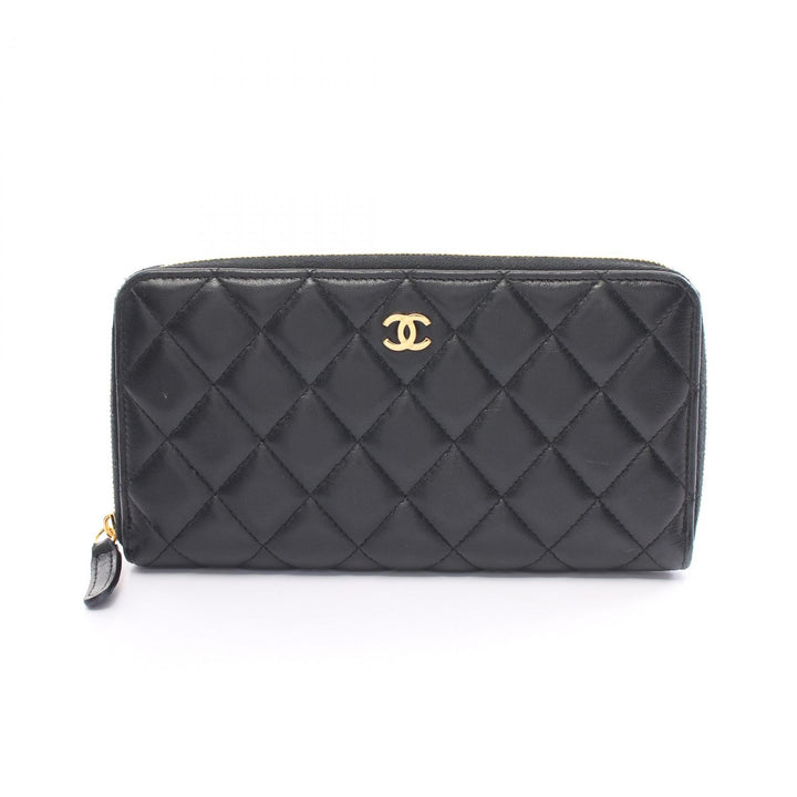 Chanel Quilted Leather Zip Around Wallet Leather Long Wallet in Very Good Condition