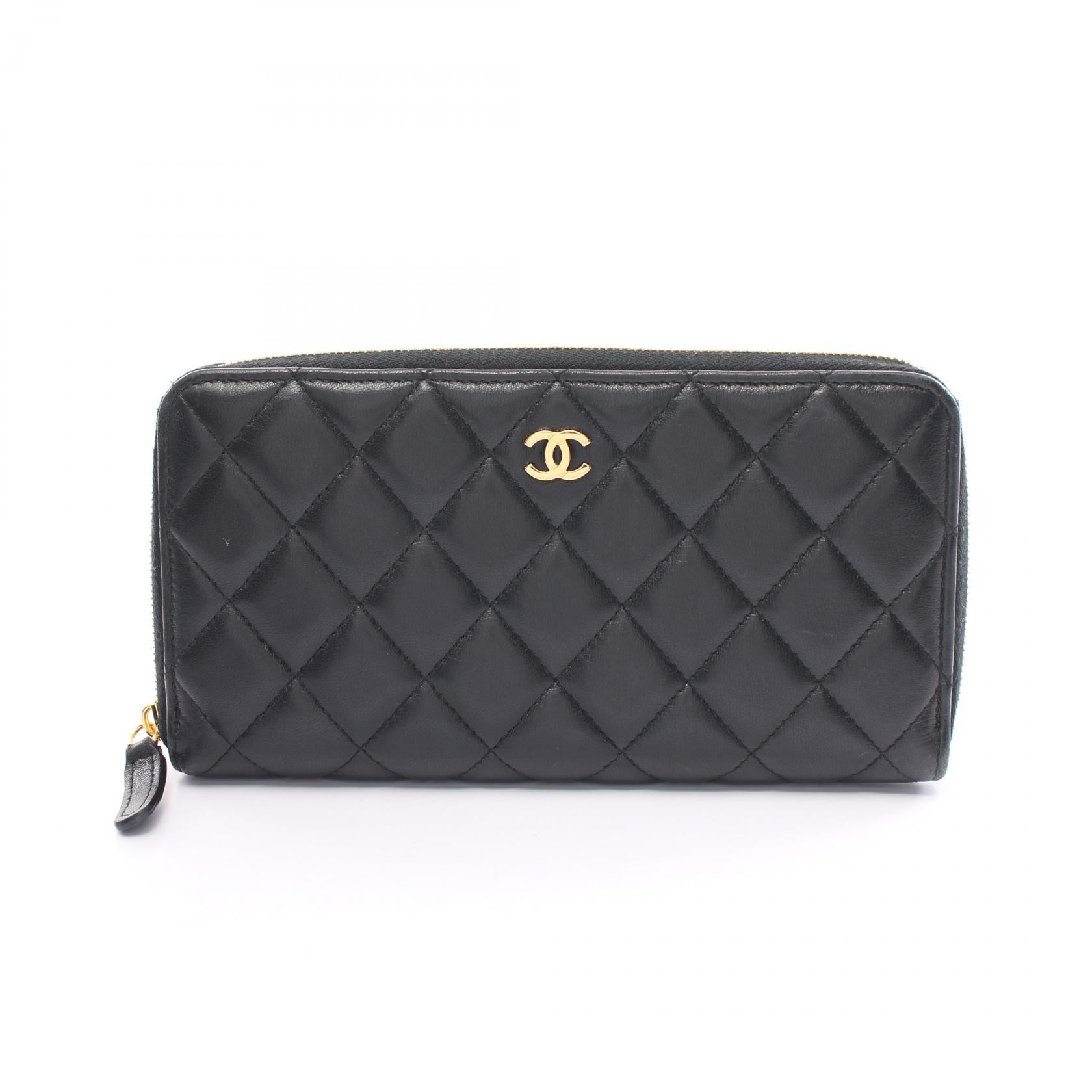 Chanel Quilted Leather Zip Around Wallet Leather Long Wallet in Very Good Condition