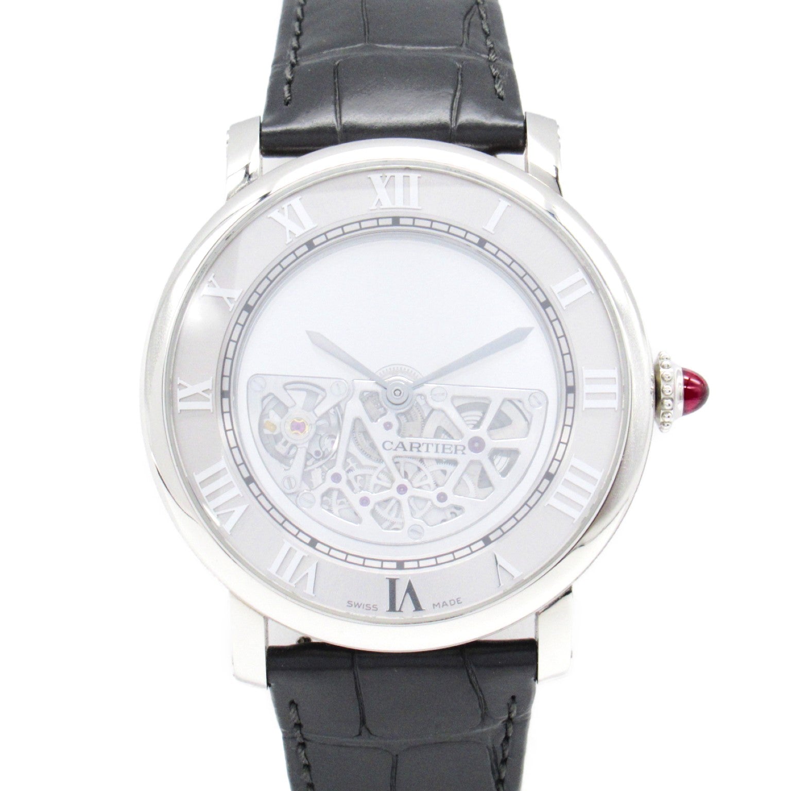 Cartier Pt950 Platinum Leather Watch WHRO0078