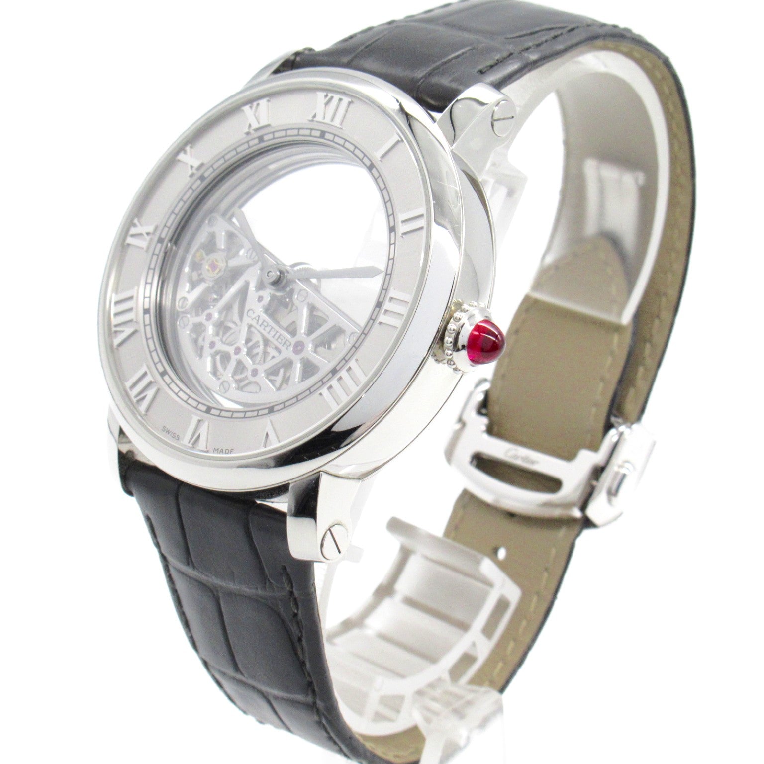 Cartier Pt950 Platinum Leather Watch WHRO0078