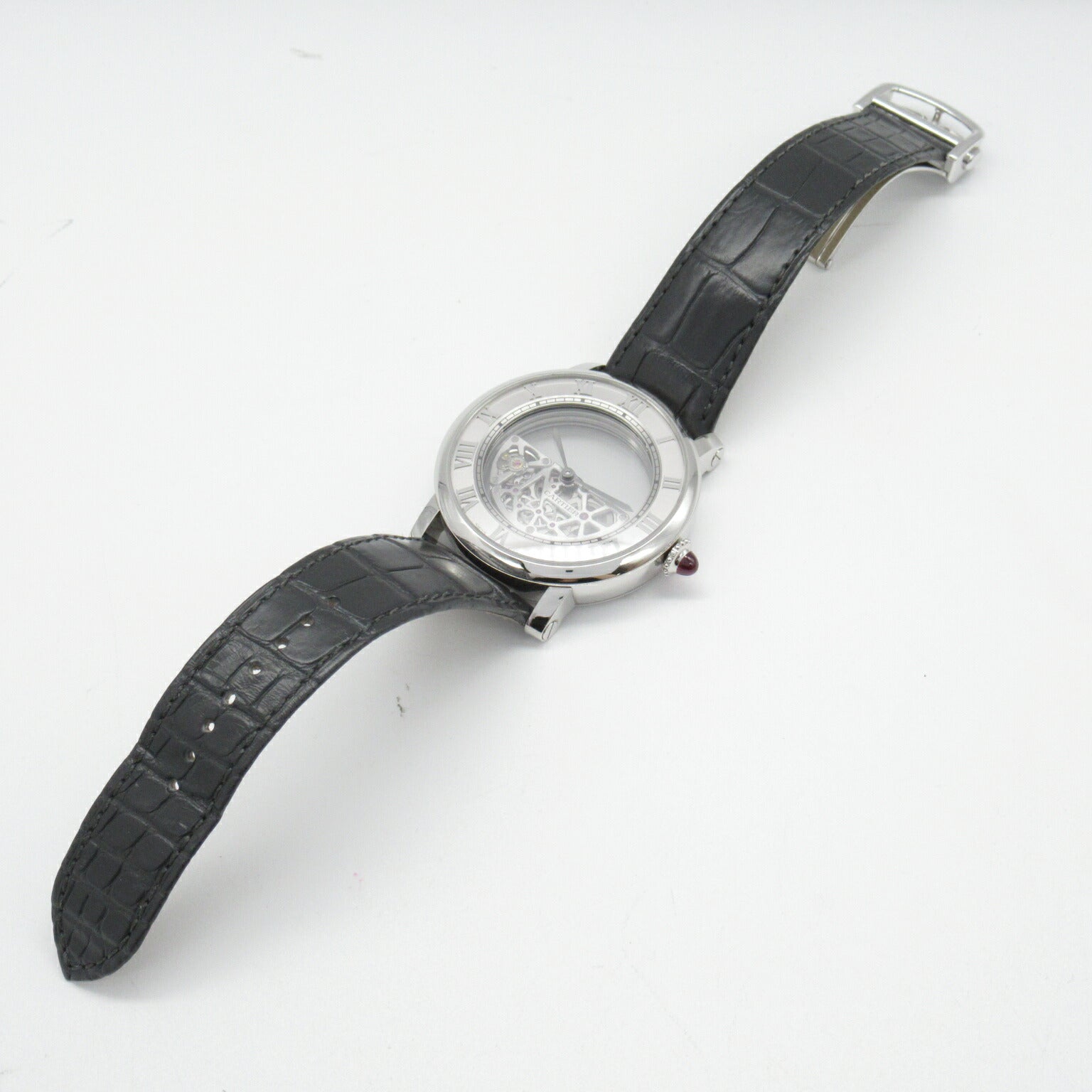 Cartier Pt950 Platinum Leather Watch WHRO0078