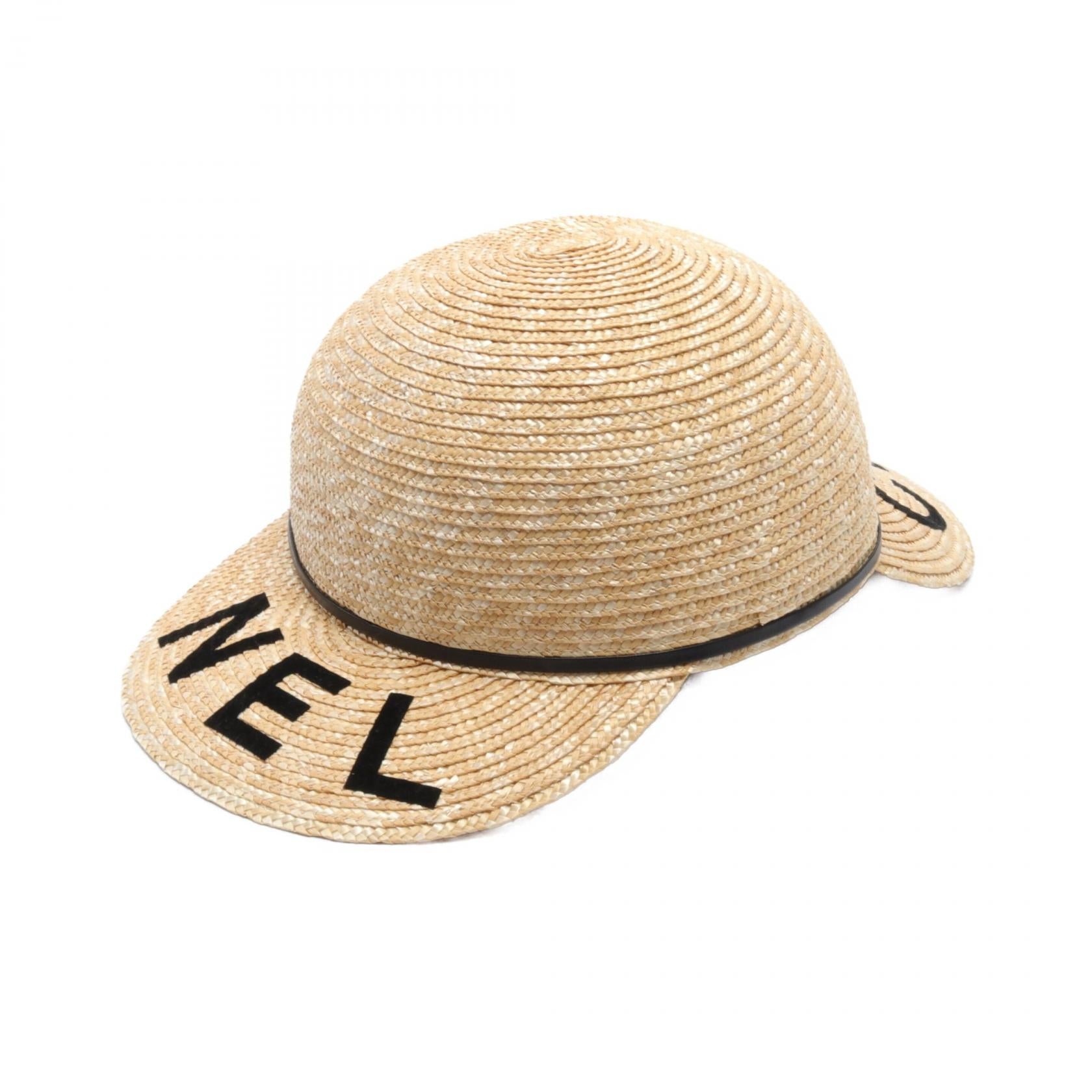 Chanel Leather Straw Hat Beige/Black