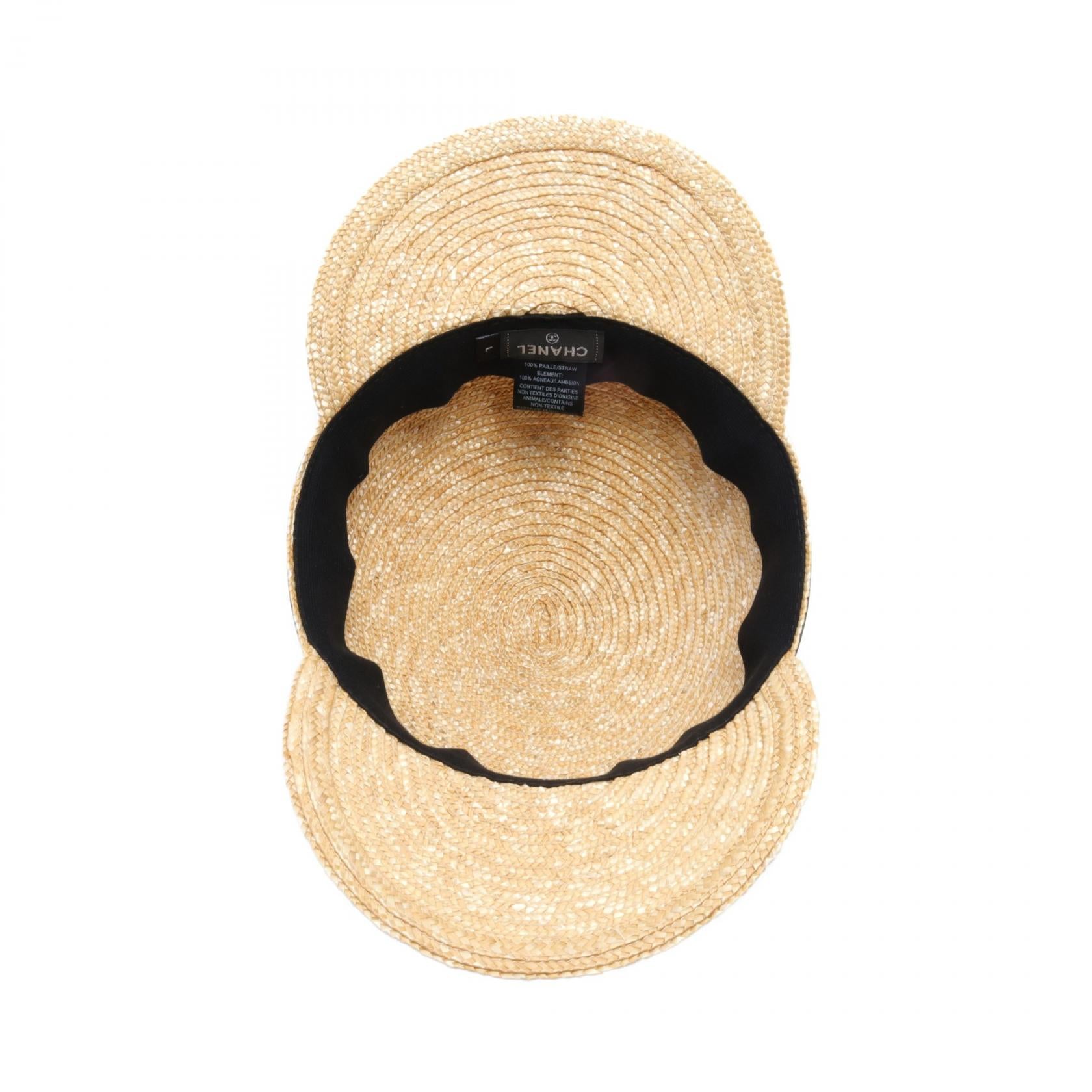 Chanel Leather Straw Hat Beige/Black