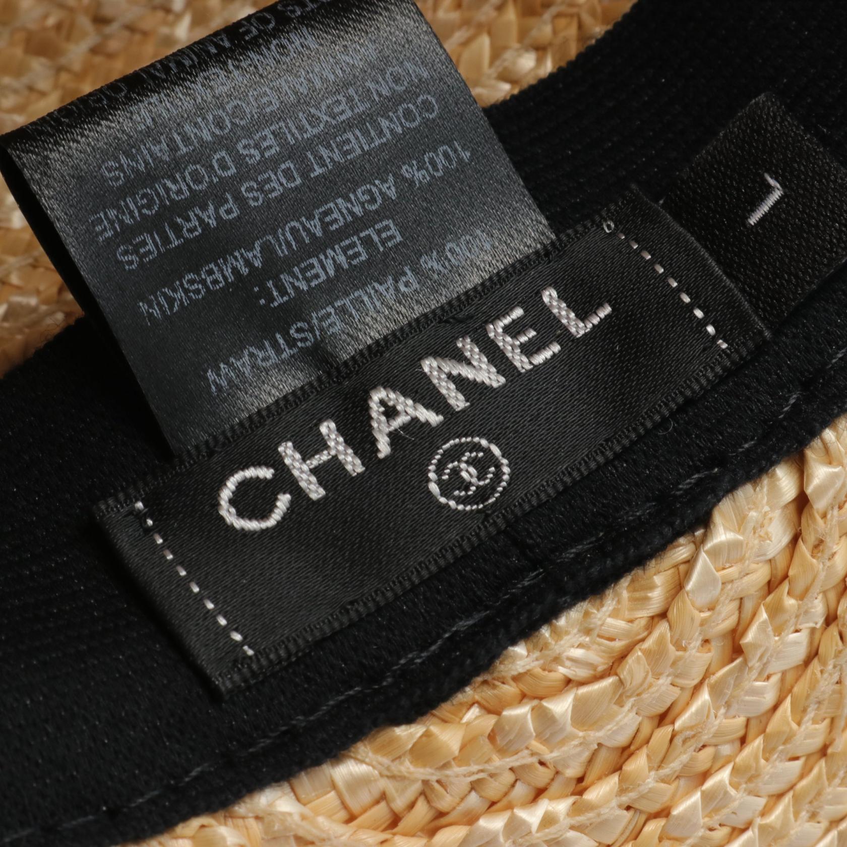 Chanel Leather Straw Hat Beige/Black