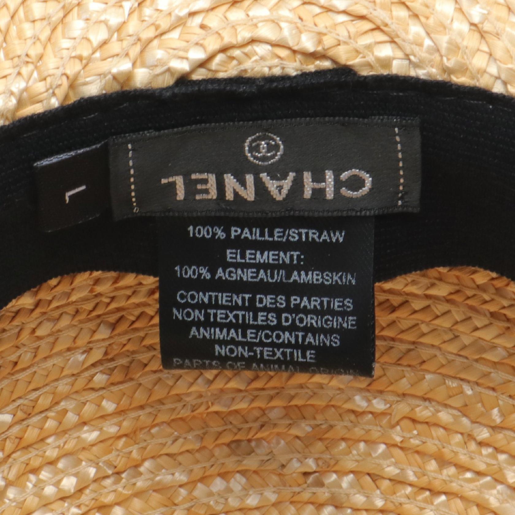 Chanel Leather Straw Hat Beige/Black