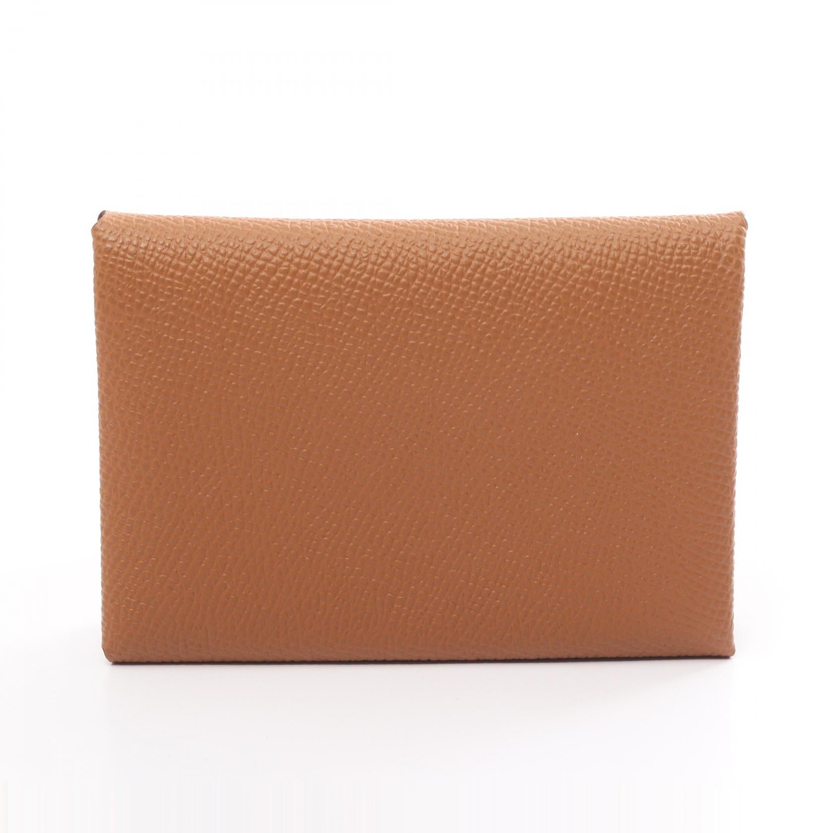 Hermes Calvi Duo Leather Coin Case Brown