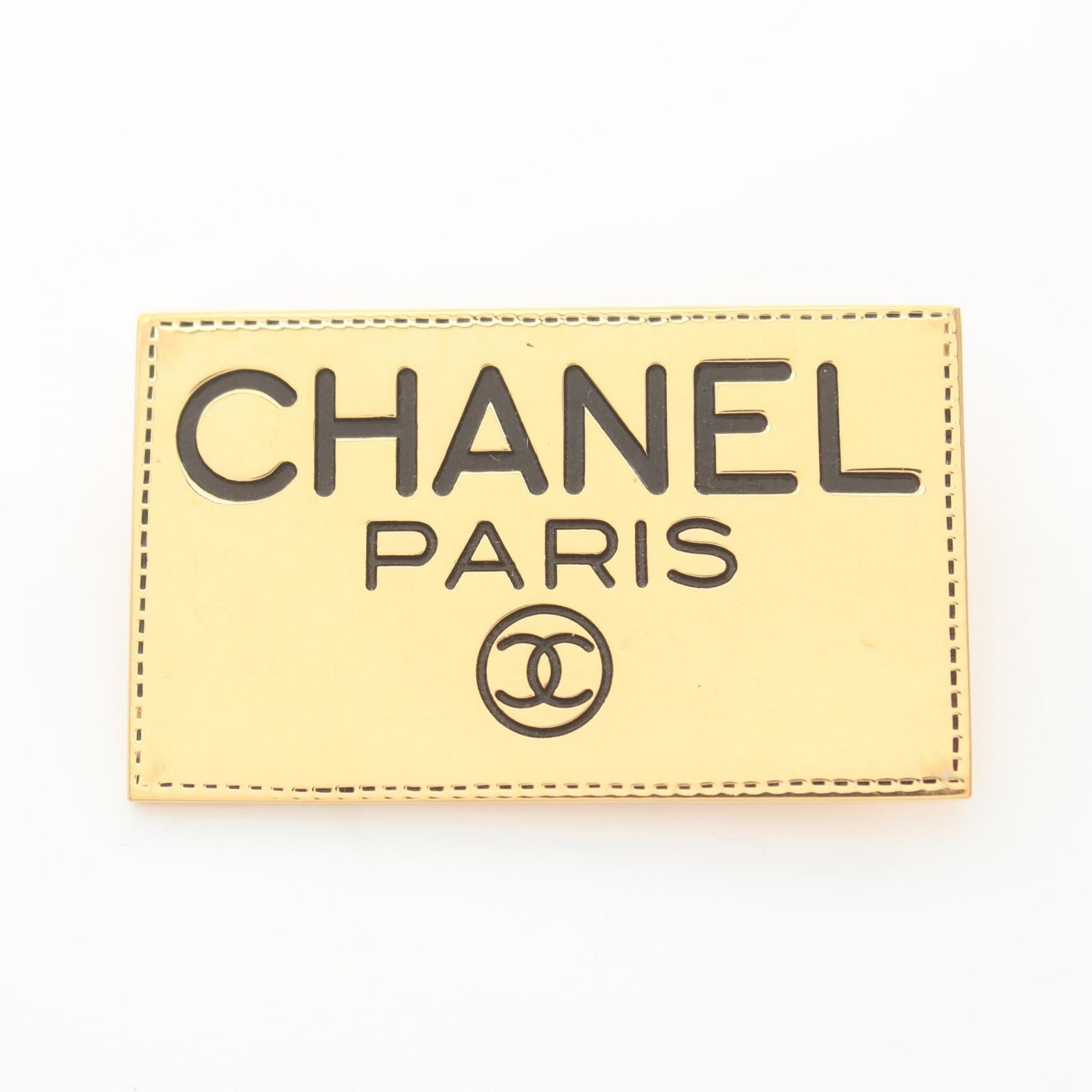 Chanel Logo Plate Brooch  Metal Brooch in Great Condition