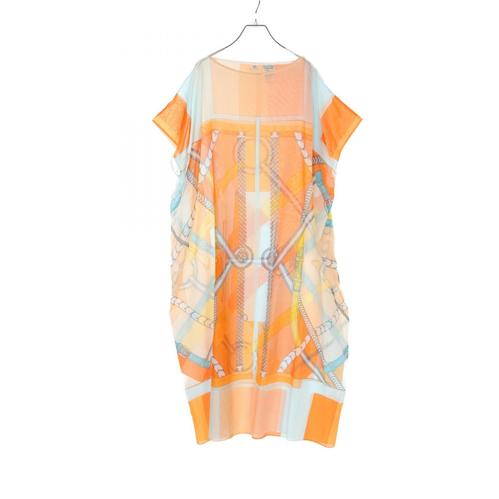 Hermes Cotton Dress Orange Multicolor