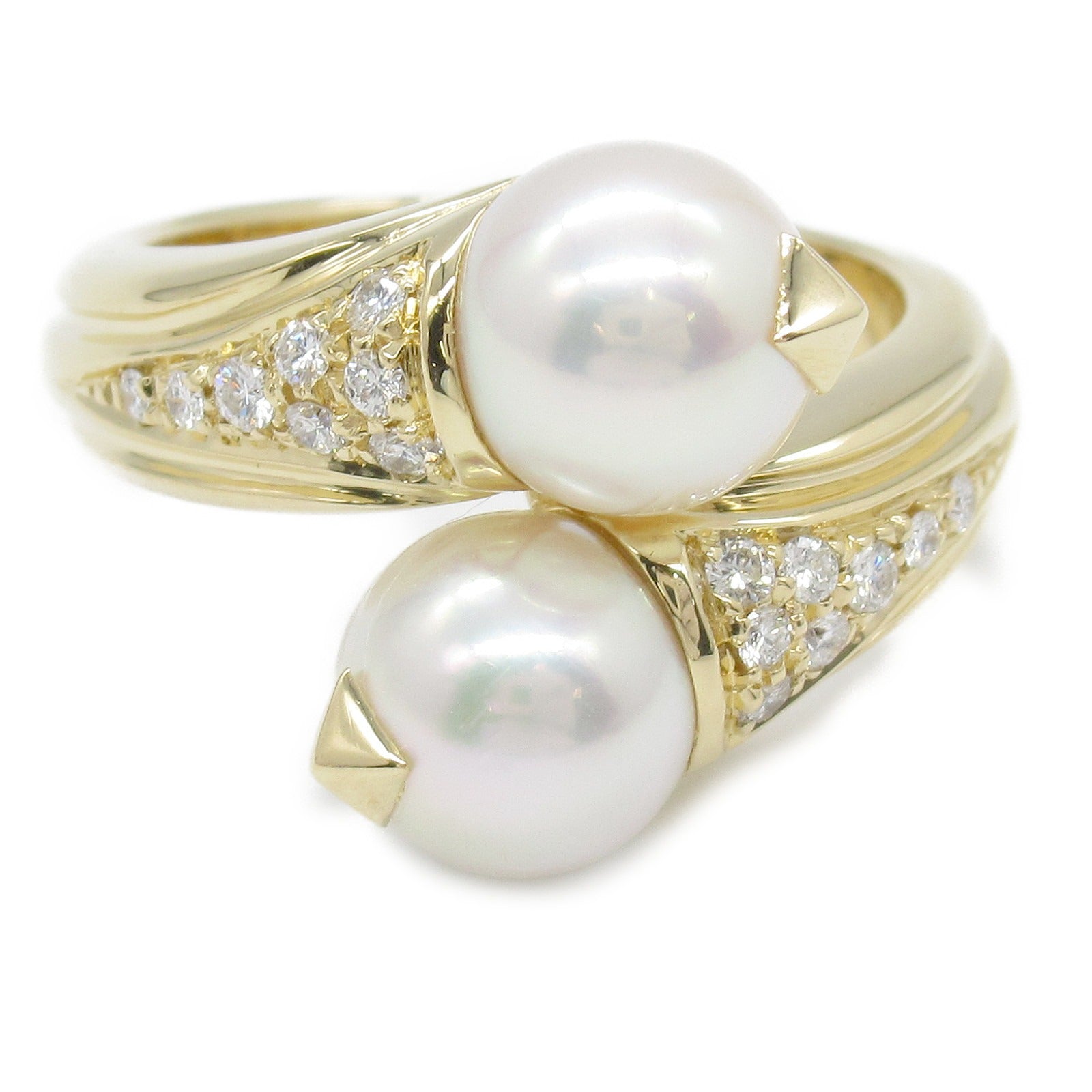 Bvlgari K18 Yellow Gold Diamond Pearl Ring