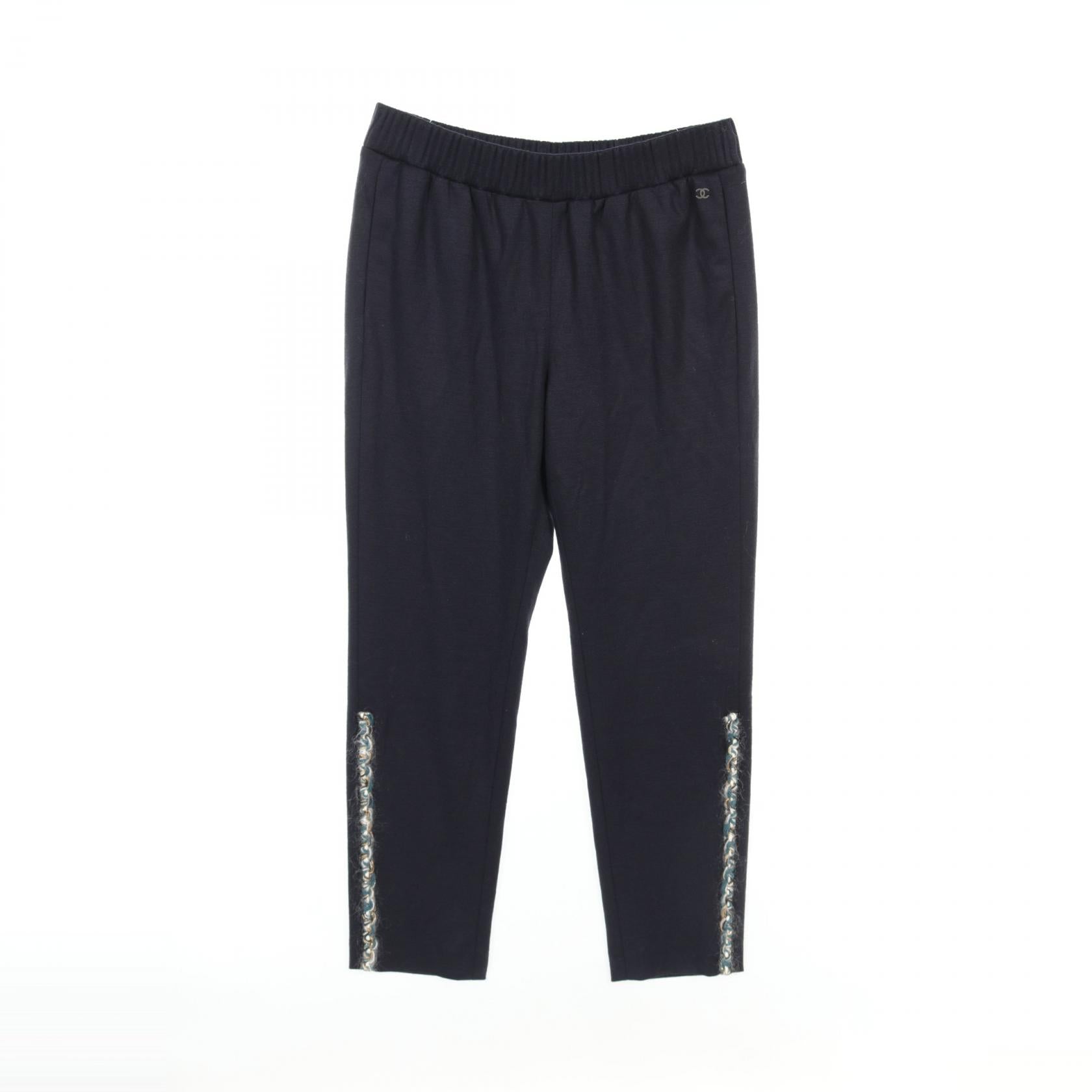 Chanel Wool Coco Mark Pants Navy