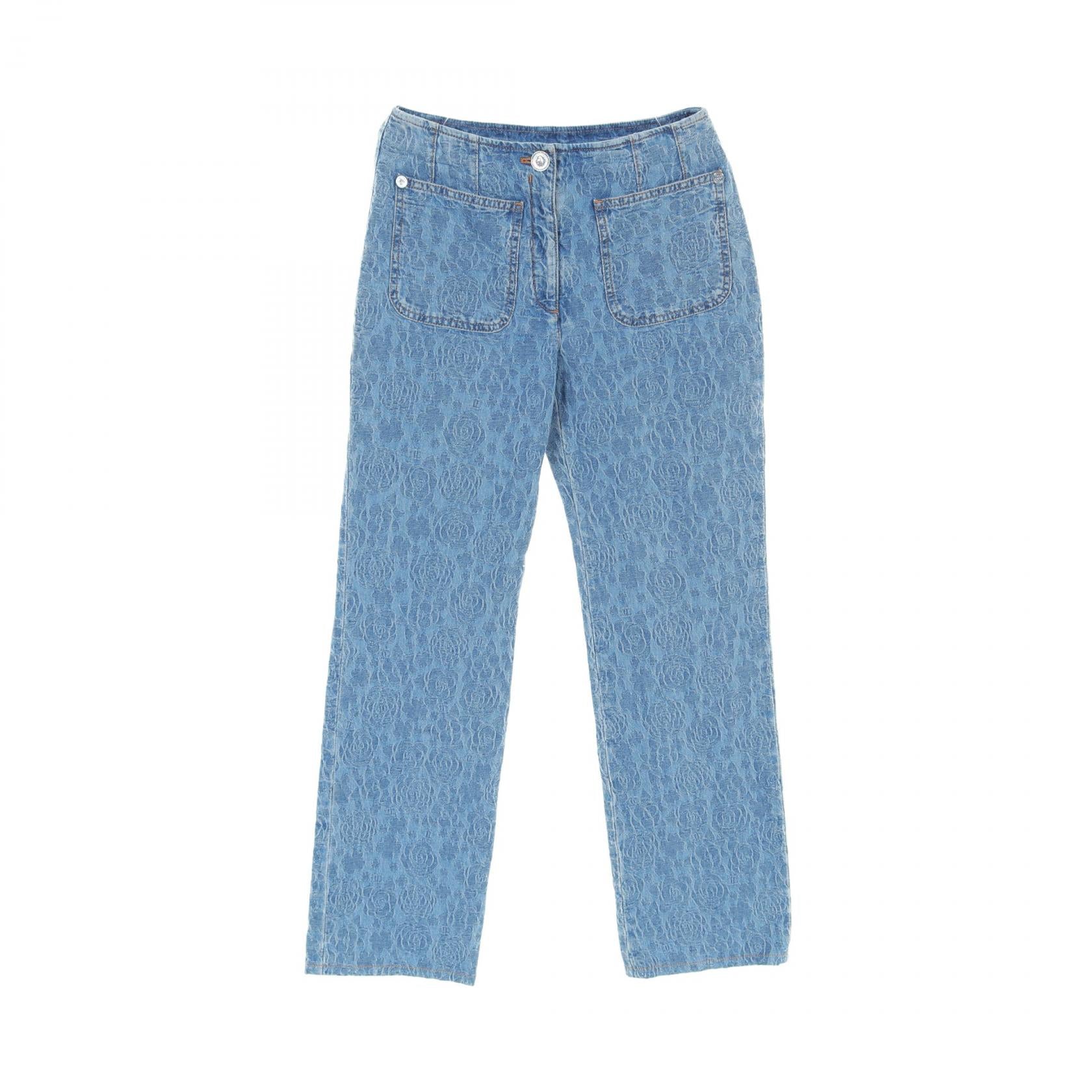 Chanel Camellia Denim Pants Cotton