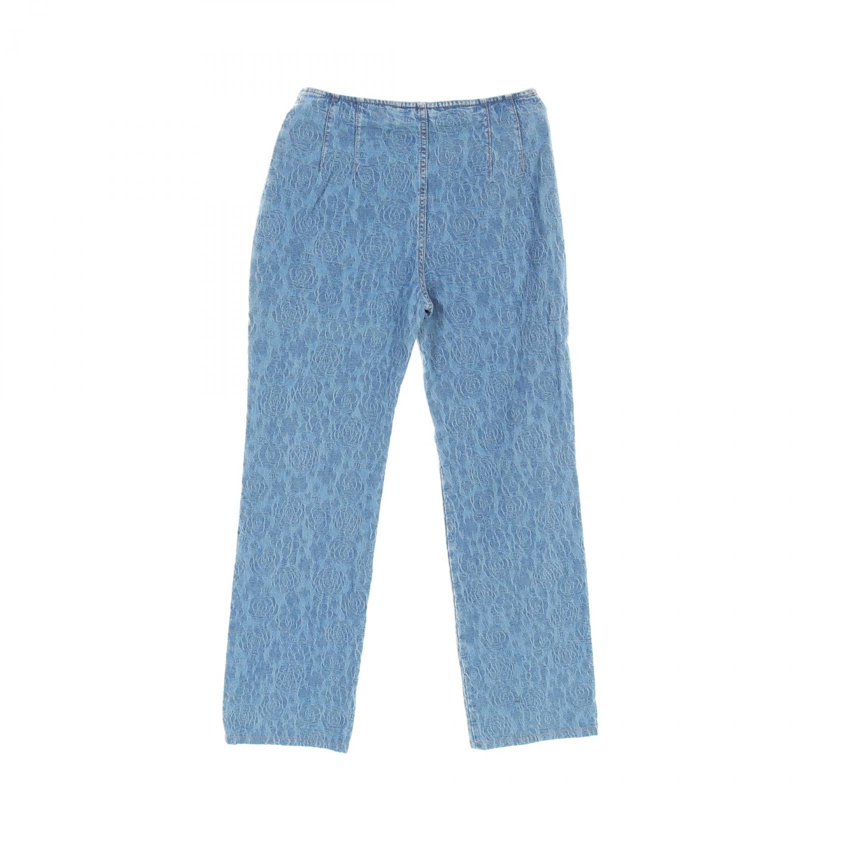 Chanel Camellia Denim Pants Cotton