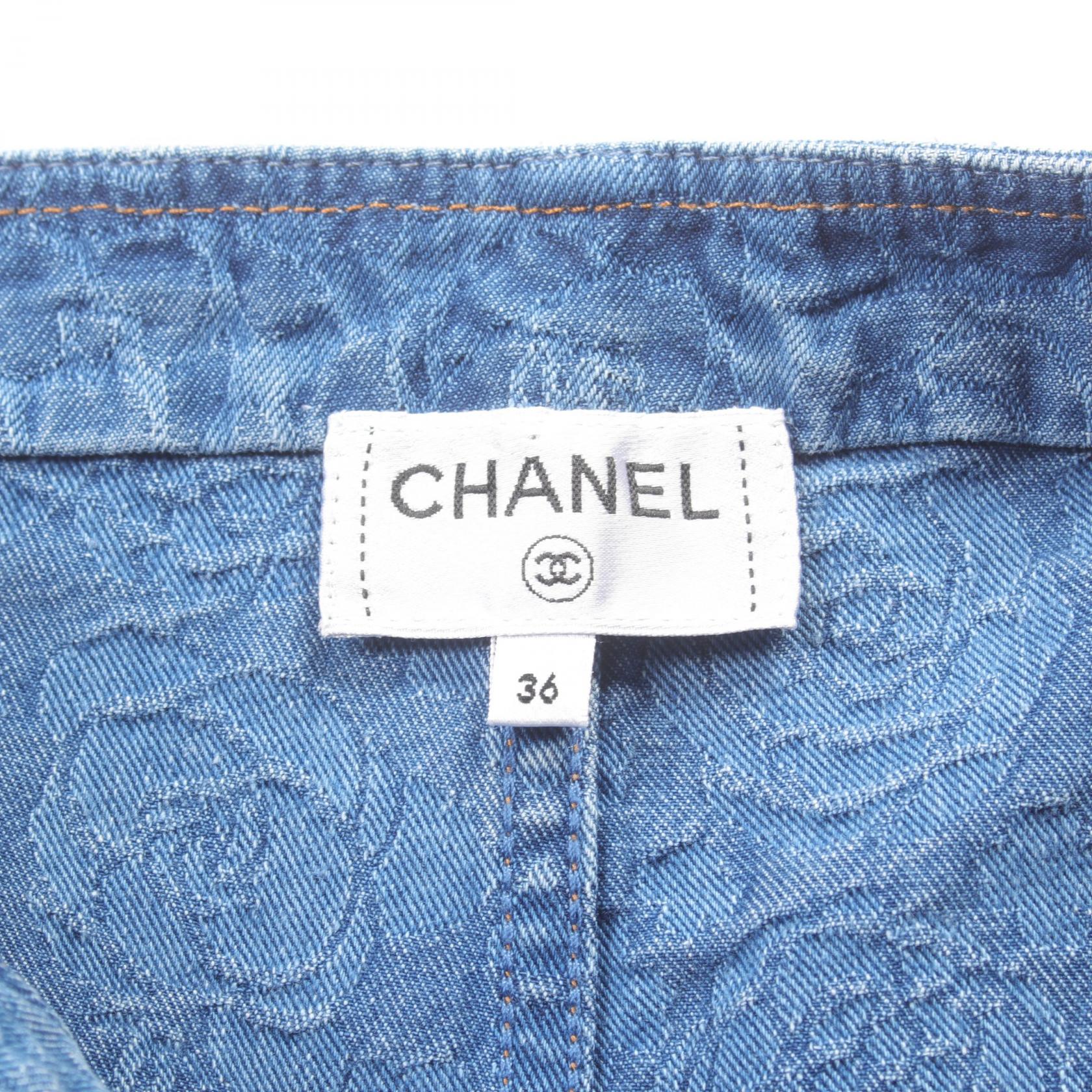 Chanel Camellia Denim Pants Cotton