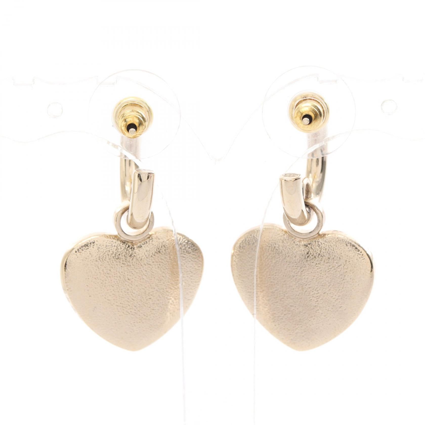 Chanel Coco Mark Heart Earrings Gold Plated Rhinestone