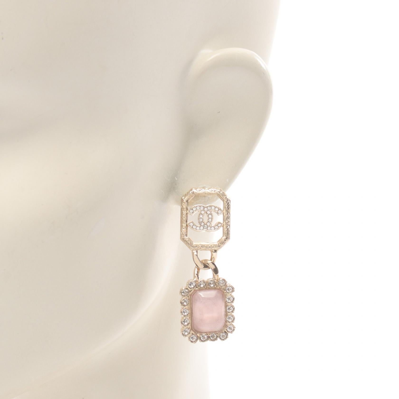 Chanel CC Pink Gemstone Drop Earrings Metal Earrings in Great Condition