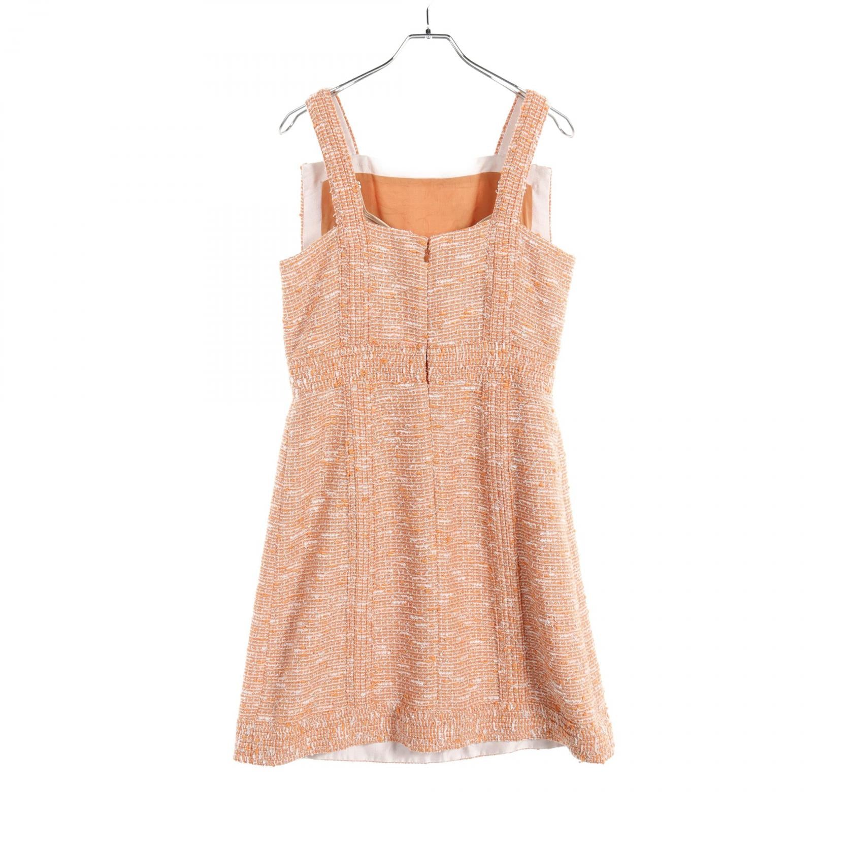 Chanel Tweed Dress Polyester Orange/White