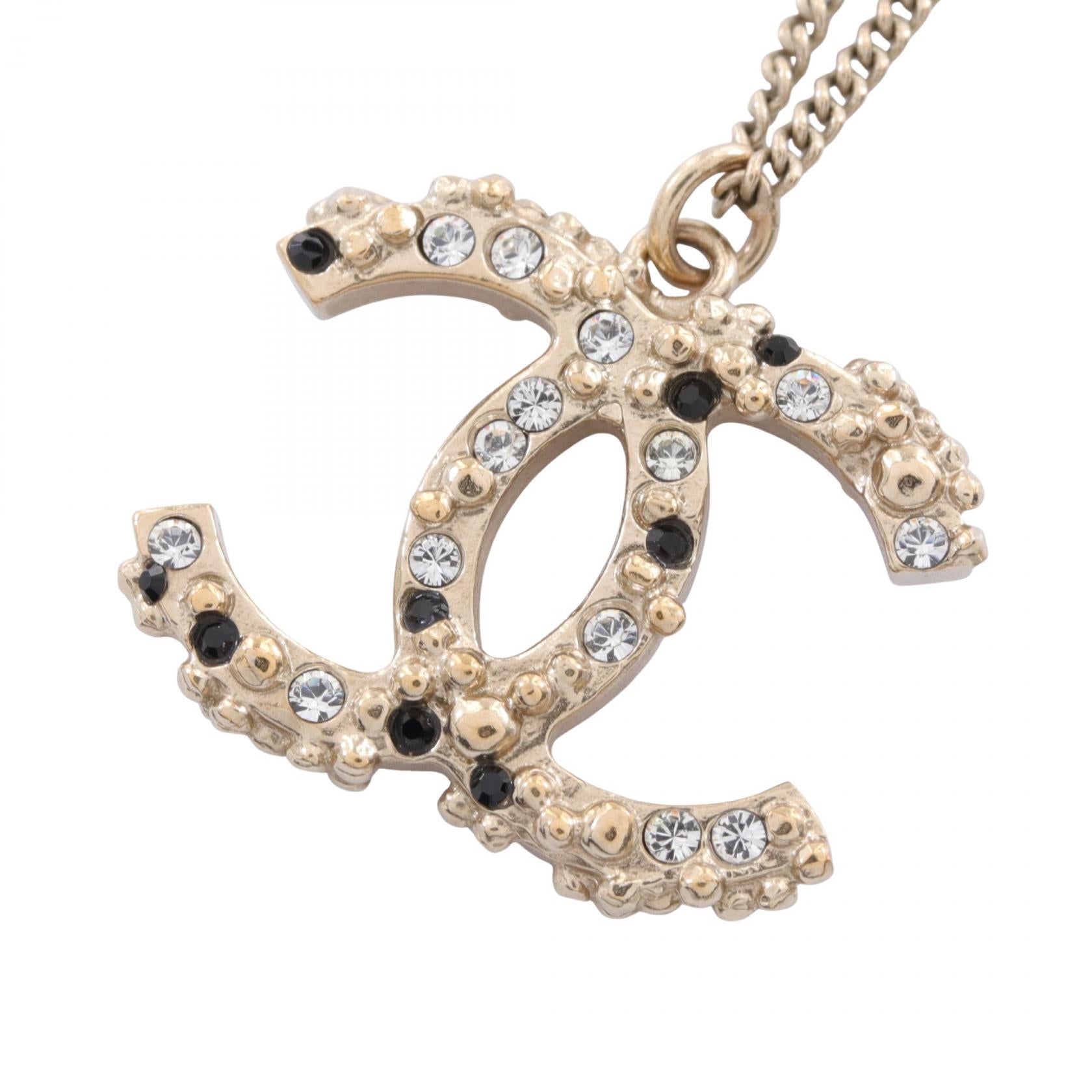 Chanel Coco Mark Necklace Gold Plated Rhinestone