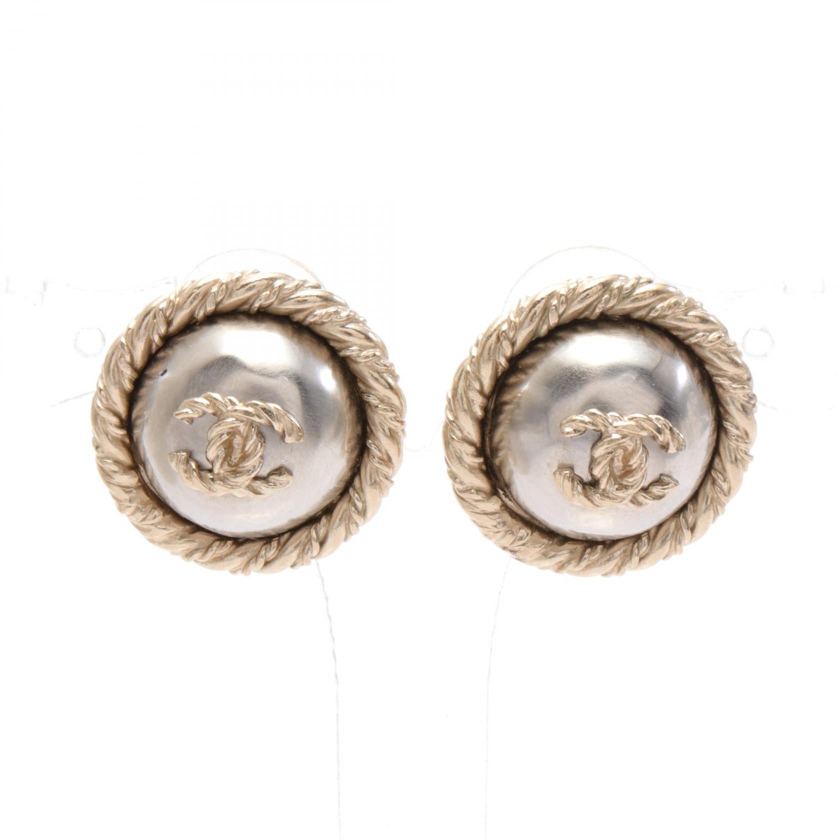 Chanel CC Faux Pearl Stud Earrings  Metal Earrings in Great Condition