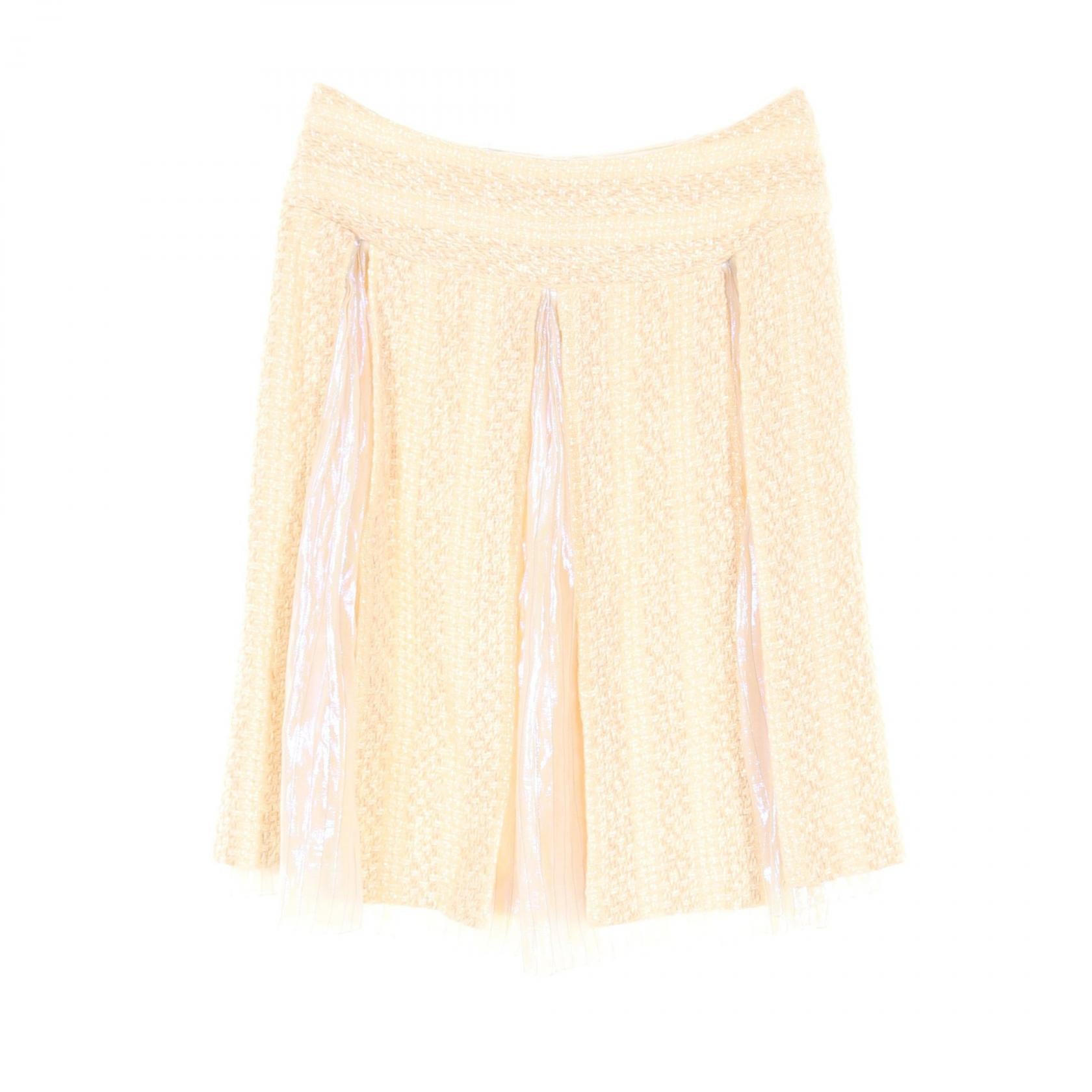 Chanel Silk Polyester Skirt Ivory/Pink