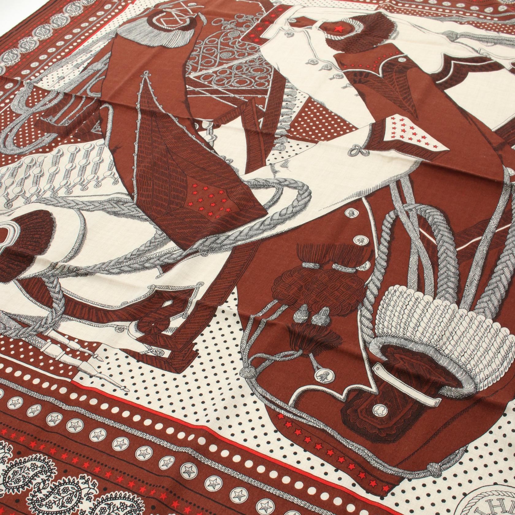 Hermes Silk Cashmere Scarf ZOUAVES ET DRAGONS