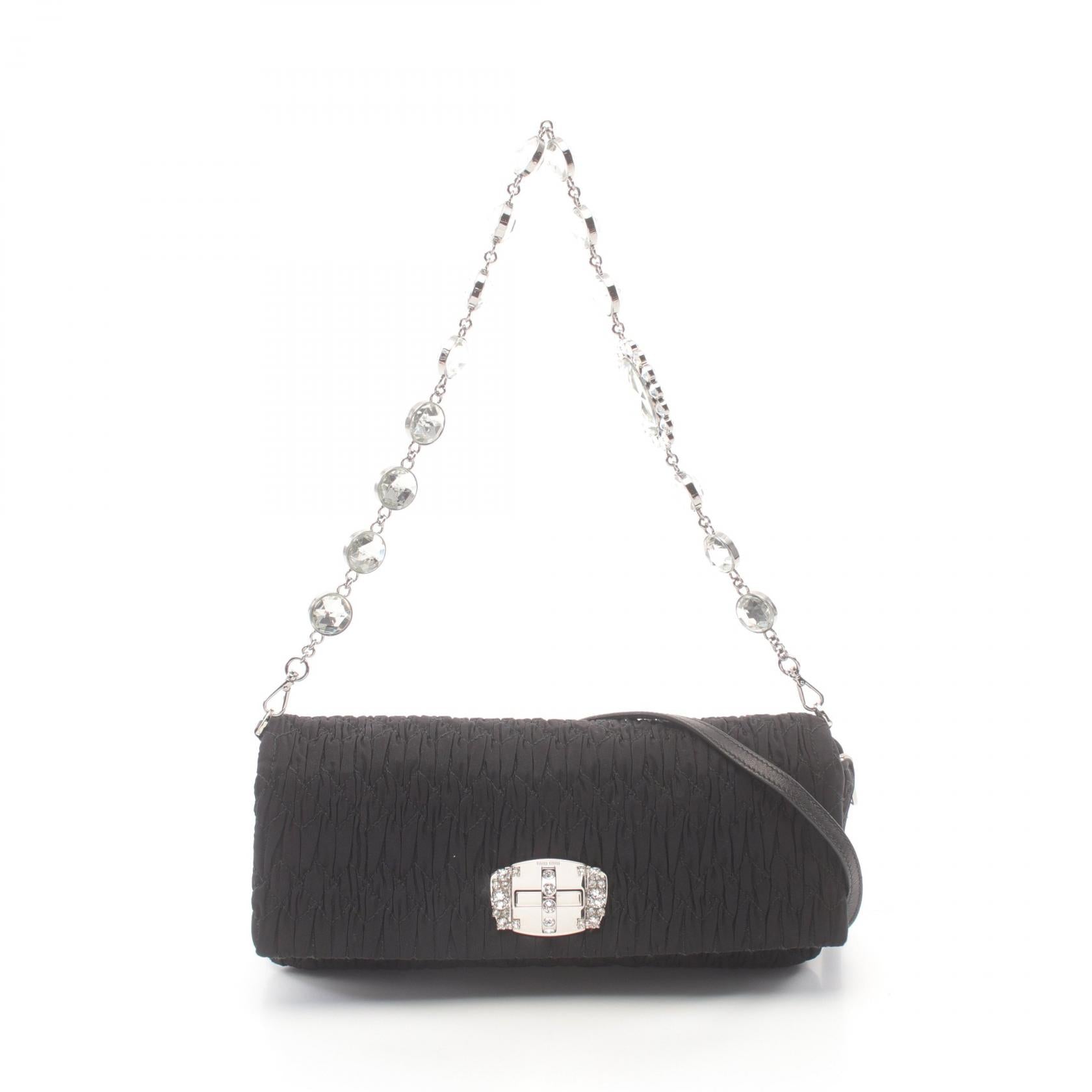 Miu Miu Faille Matelasse Crystal Flap Clutch Canvas Shoulder Bag RP0415 in Great Condition