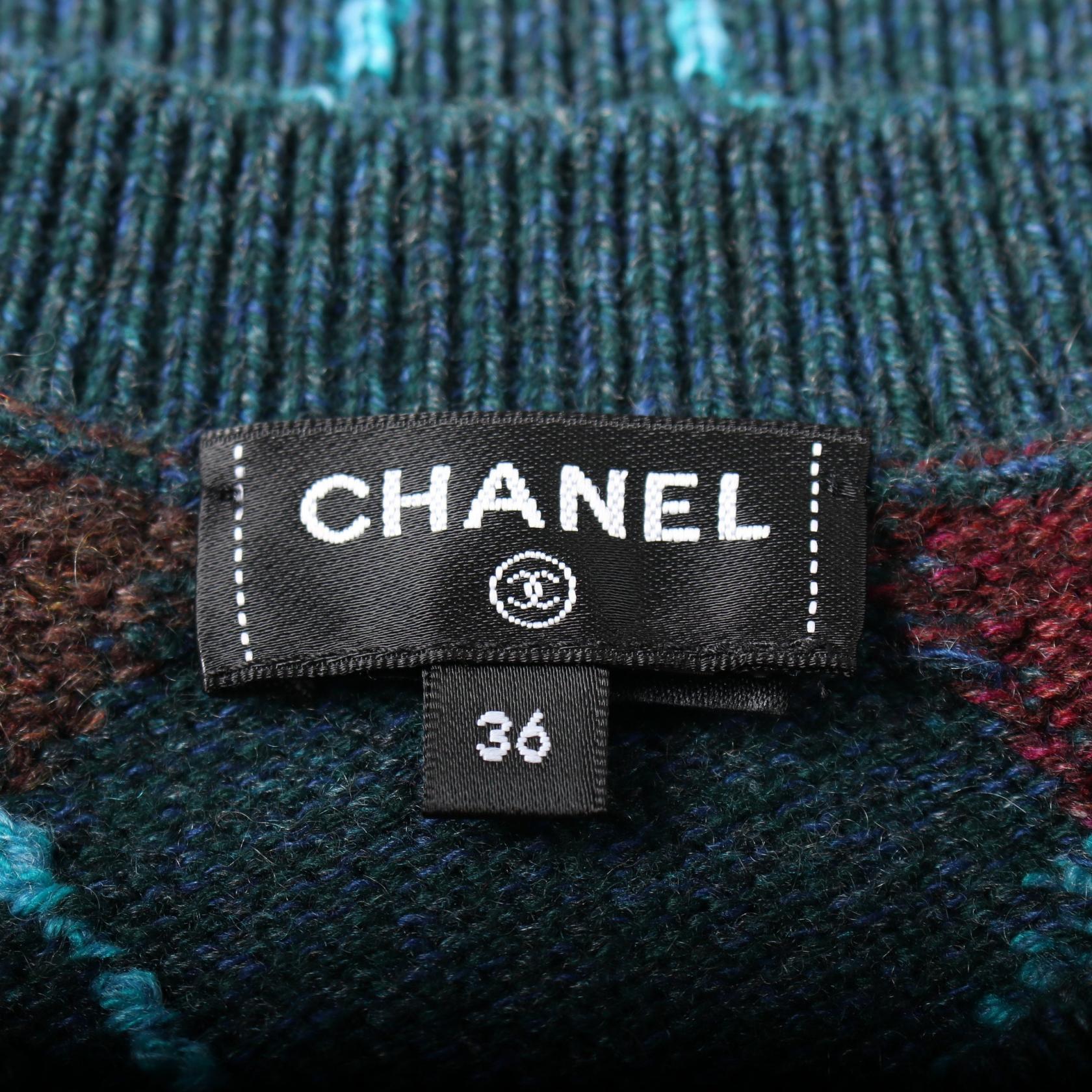 Chanel Cashmere Knit Top Green Multicolor