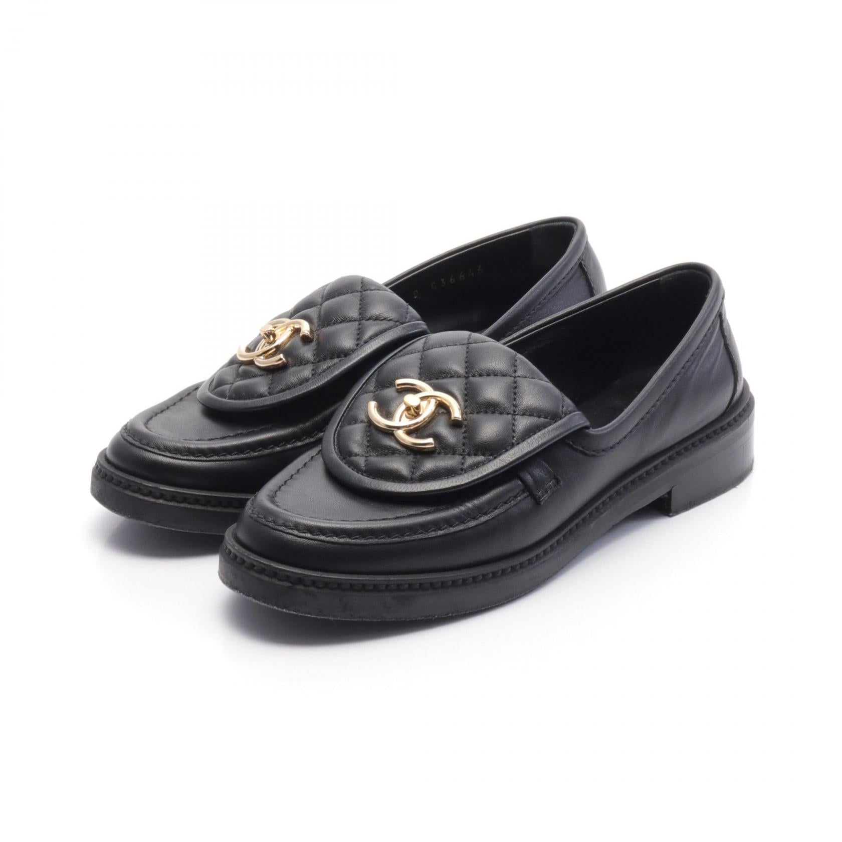 Chanel Matelasse Coco Mark Leather Loafers